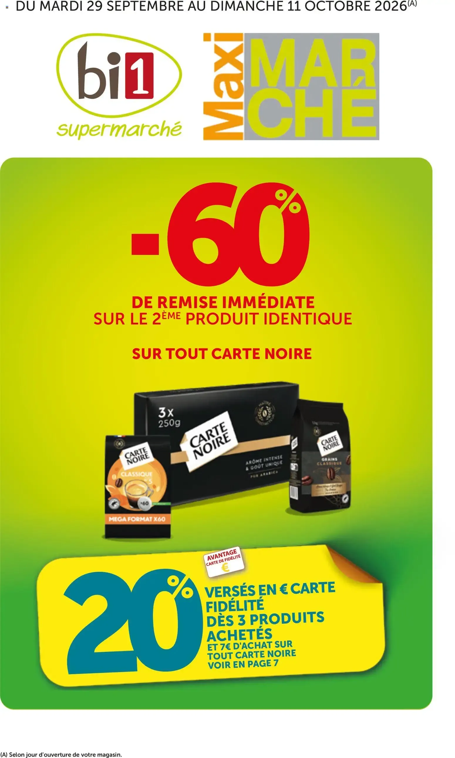bi1 Catalogue 60% de remise immédiate Maxi marché à partir du 29/09/2026 - promo en ligne du 29 septembre au 11 octobre 2026 - Catalogue page 1