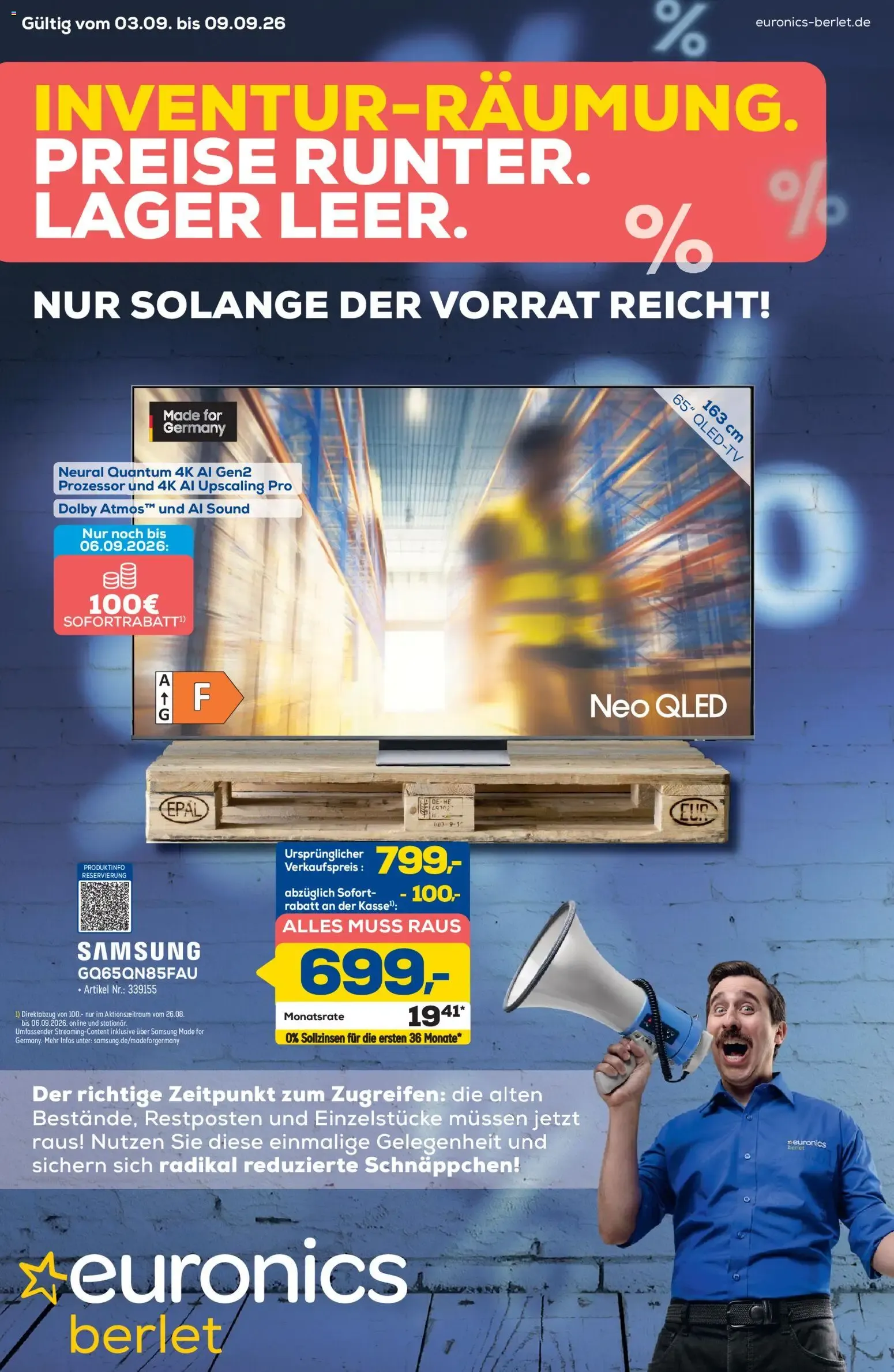 INVENTUR-RÄUMUNG. Euronics Berlet. von 3. September bis 9. September 2026 - Prospekt seite 1