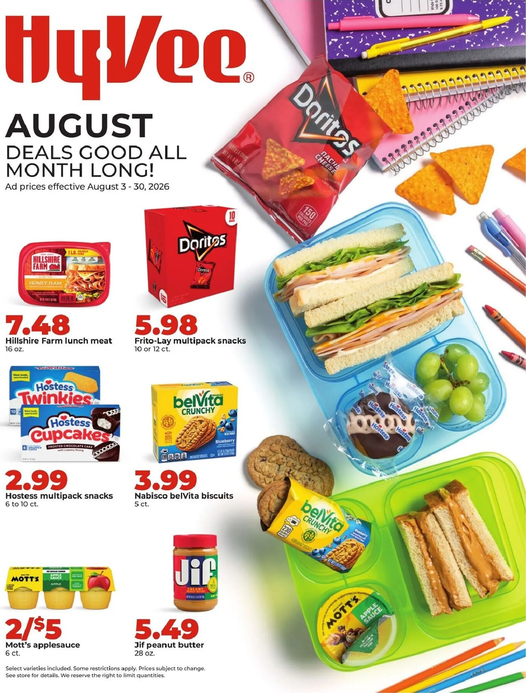 Current Hy Vee August leaflet valid from Monday 08/03/2026 to Sunday 08/30/2026