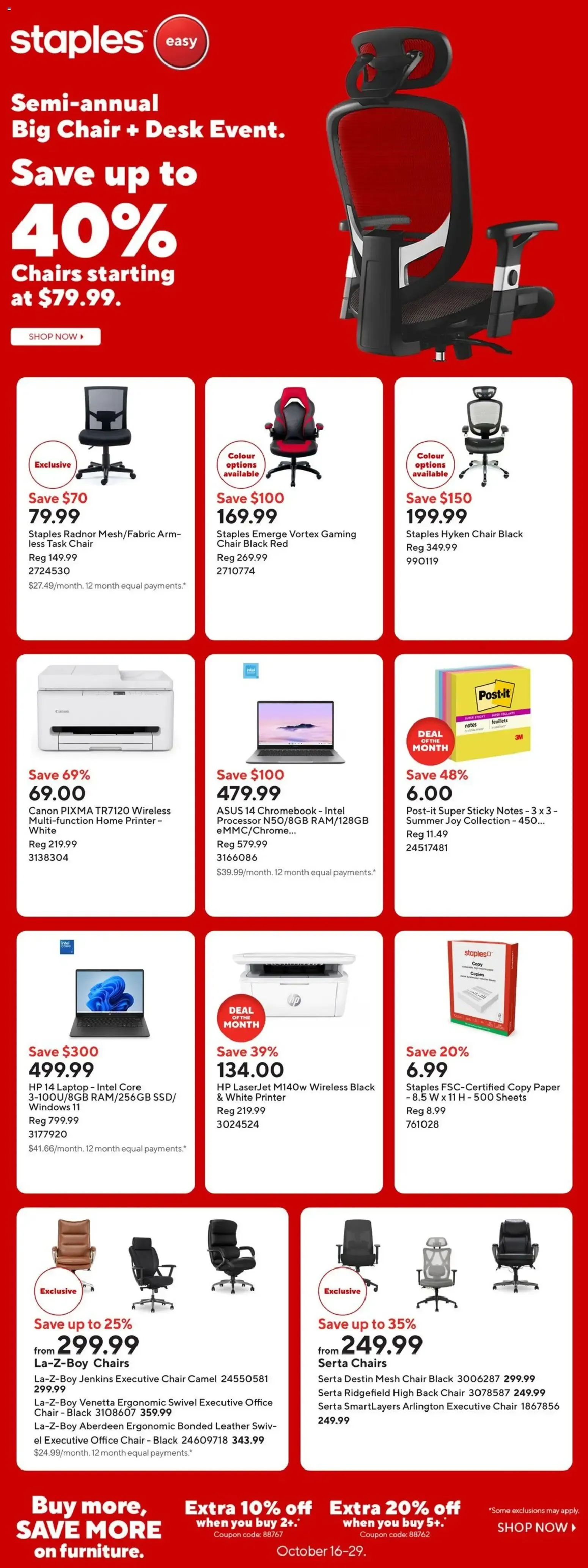 Staples Semi-annual Big Chair + Desk Event from October 16 to October 29 2026 - flyer page 1