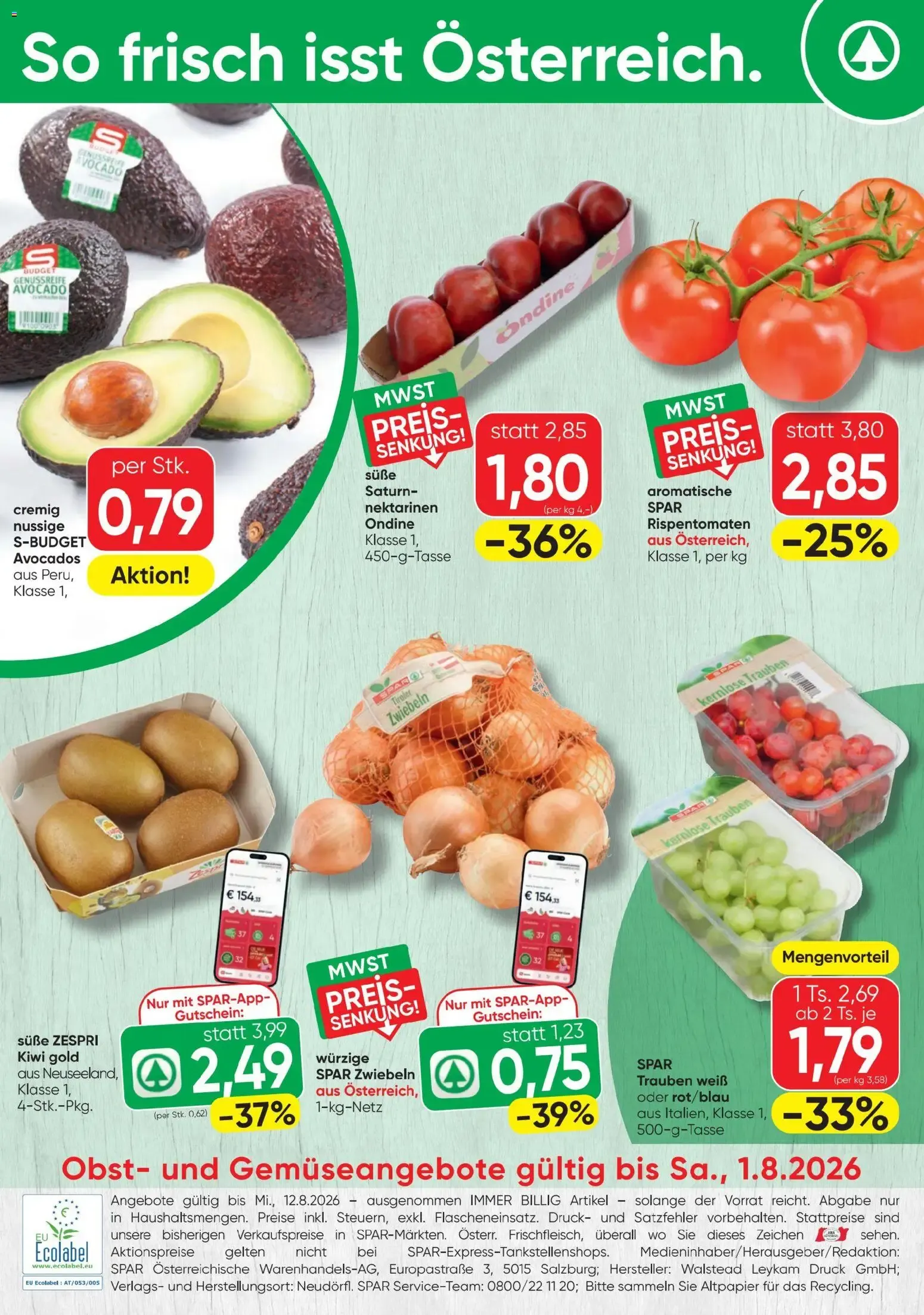 Spar - Flugblatt (30.07.2026) - Angebote und Prospekt von 30. Juli bis 12. August 2026 - Flugblätt seite  20
