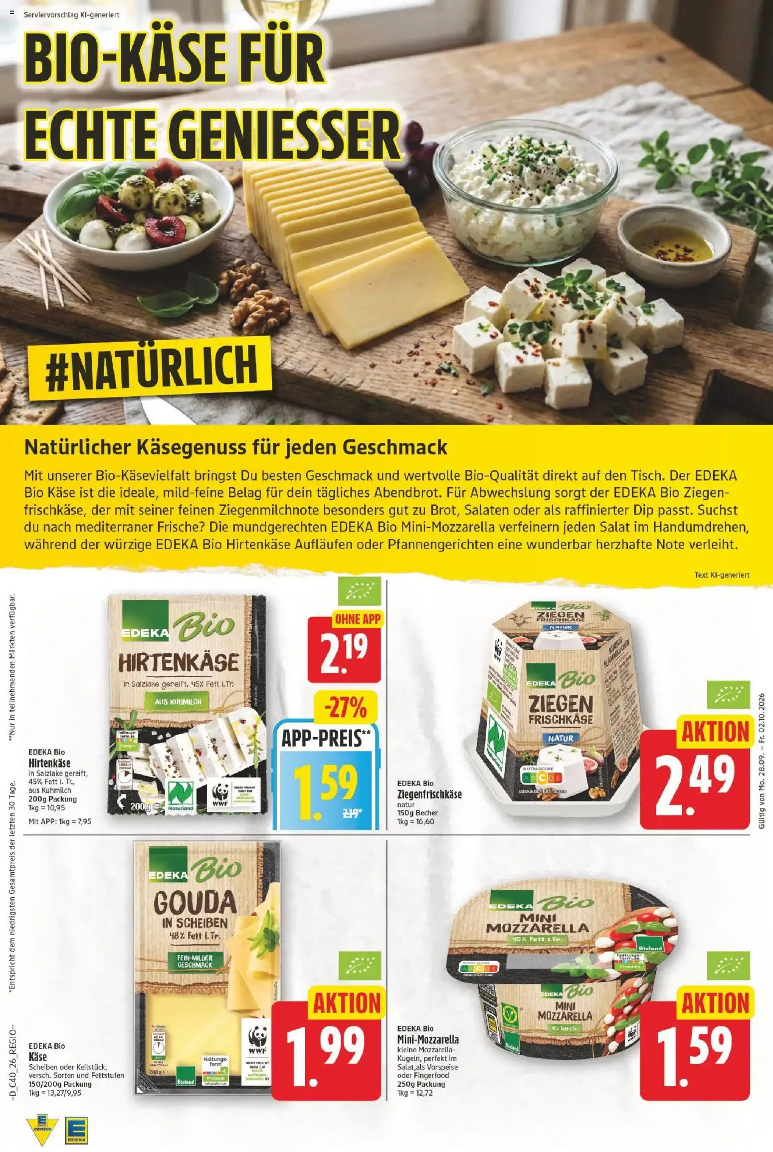 EDEKA Center - 20% Rabatt auf EDEKA Bio Milch-, Joghurt- und Quarkartikel von 28. September bis 2. Oktober 2026 - Prospekt seite 26