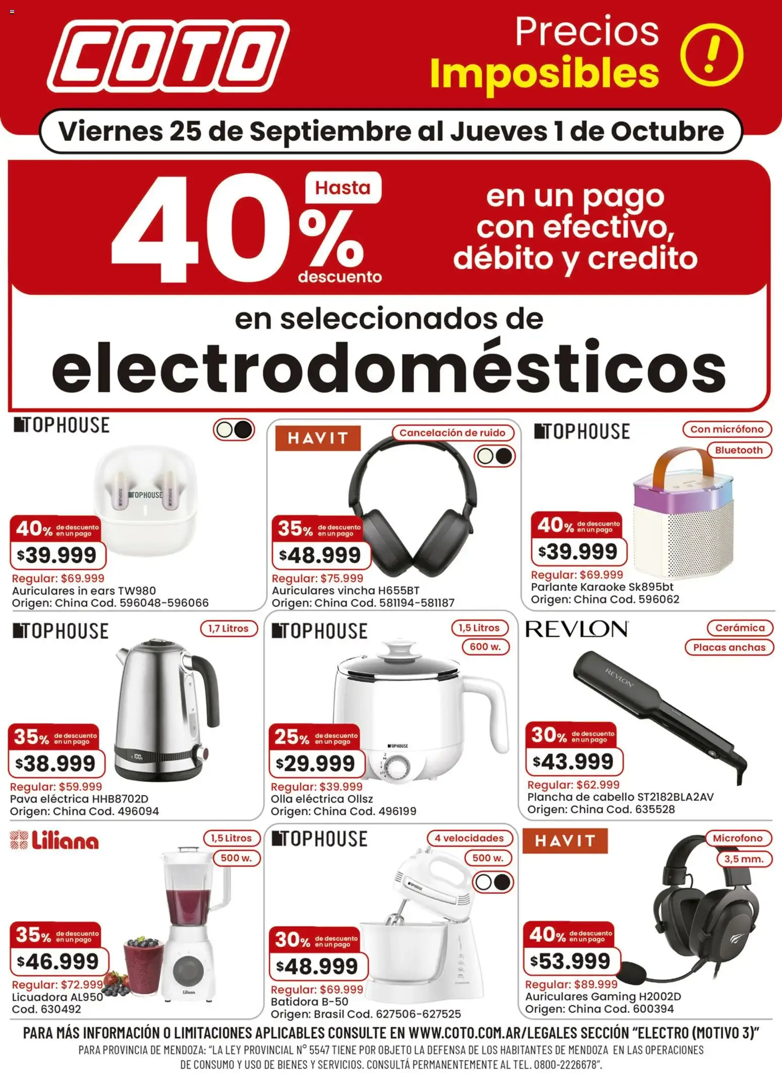 Ofertas de Coto - Electrodomésticos || del 25/09/2026 - 01/10/2026 || Descuentos 25 de septiembre al 1 de octubre 2026 - Página 1 del catálogo