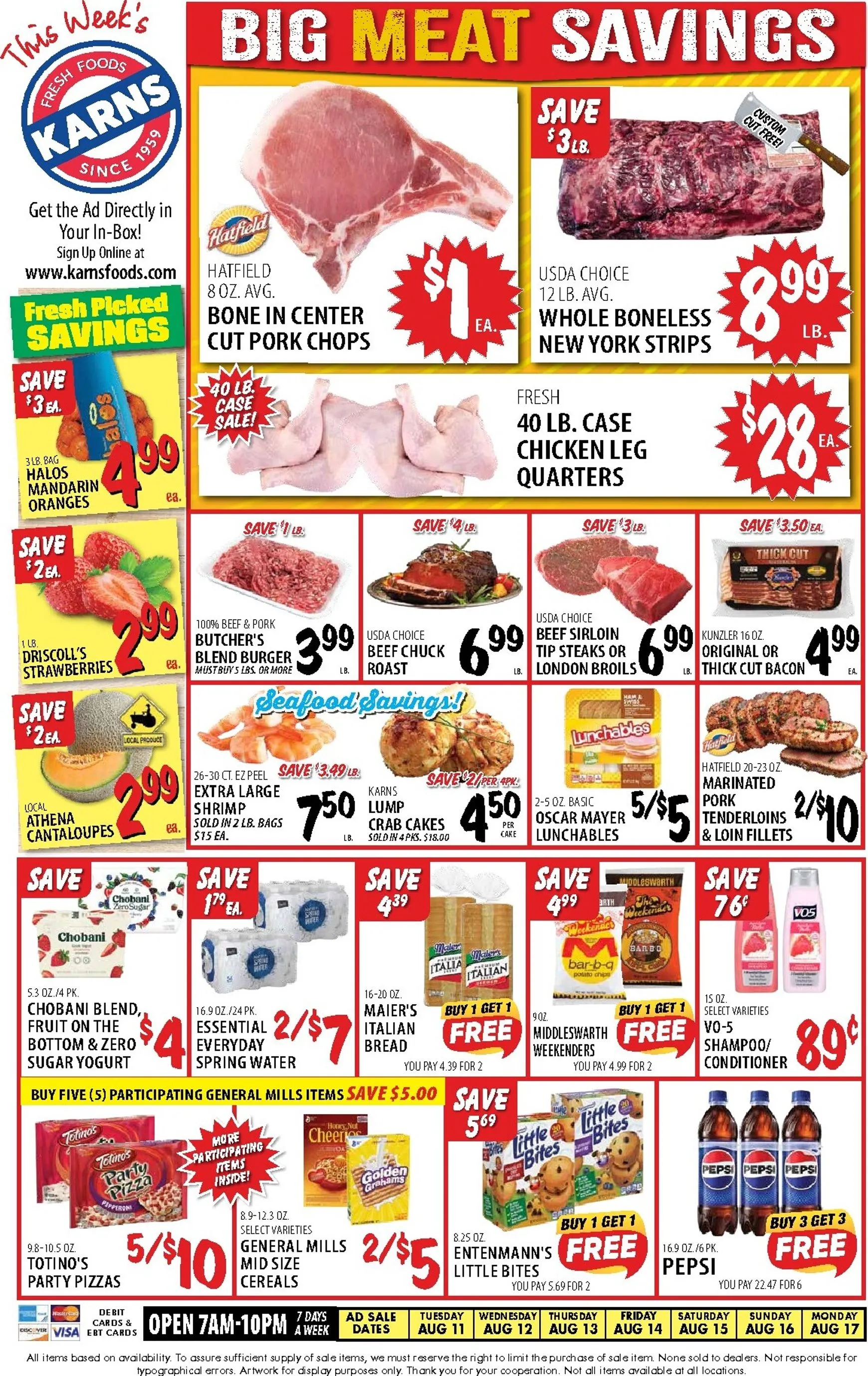 Weekly promotion Current Karns leaflet valid from Tuesday 08/11/2026 to Monday 08/17/2026 spanning from August 11 to August 17 2026 - Page 1 for Catalogue 365