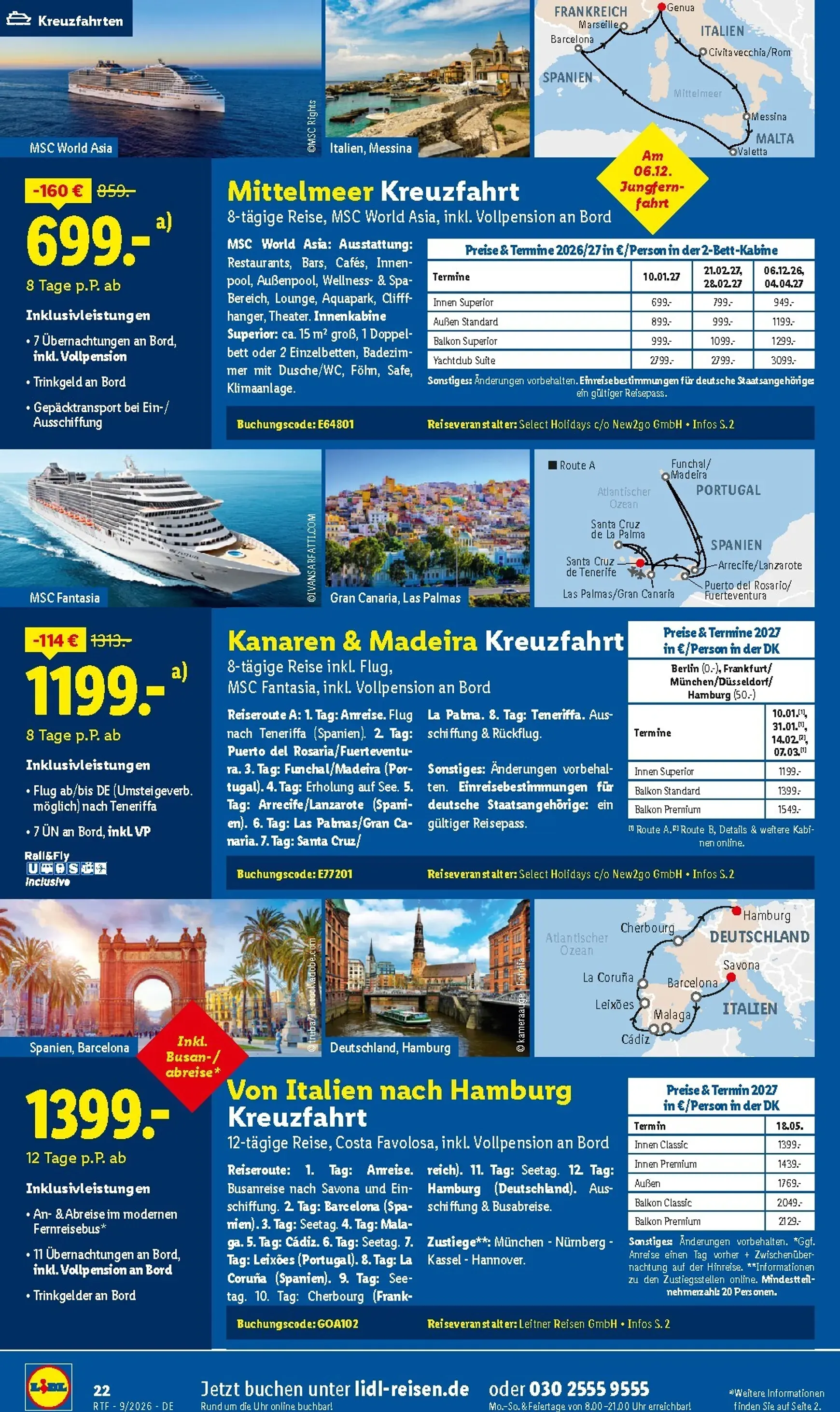 Lidl - Reise Highlights Prospekt – von Samstag 12.09.2026 bis Donnerstag 15.10.2026 von 12. September bis 15. Oktober 2026 - Prospekt seite 22