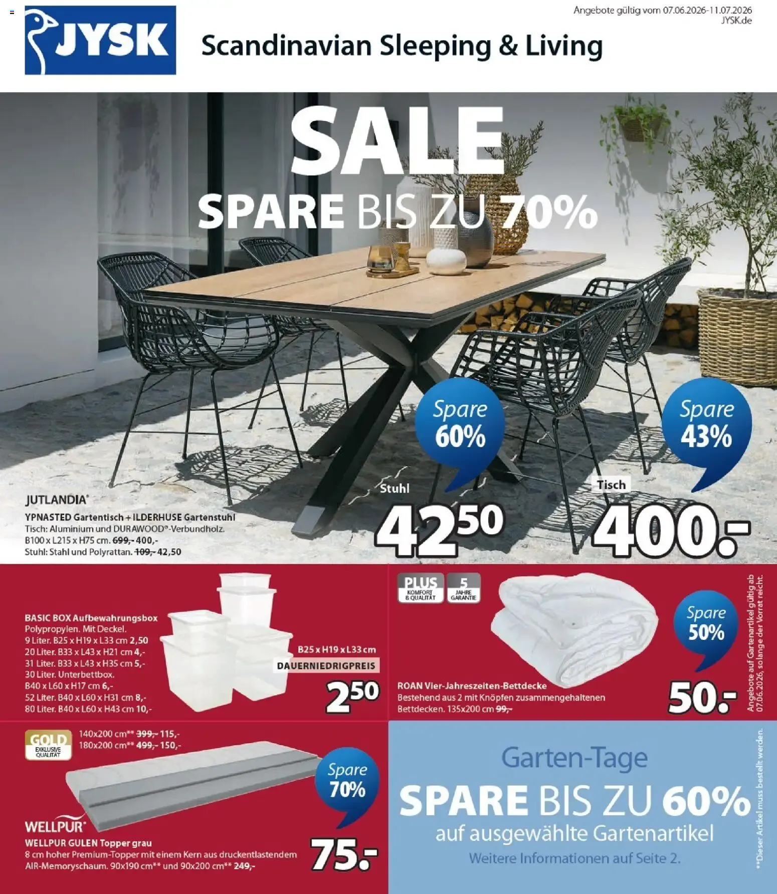 JYSK Sale: Spare bis zu 70% von 7. Juni bis 11. Juli 2026 - Prospekt seite 1