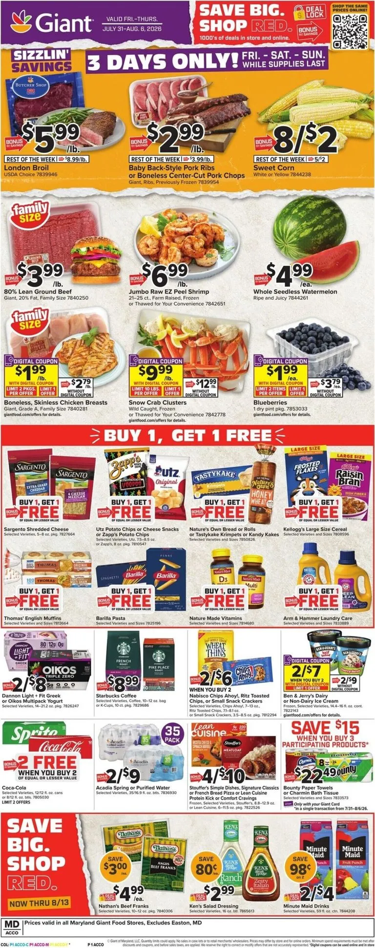 Weekly ad Giant Sizzlin' Savings from July 31 to August 6 2026 - Page 1