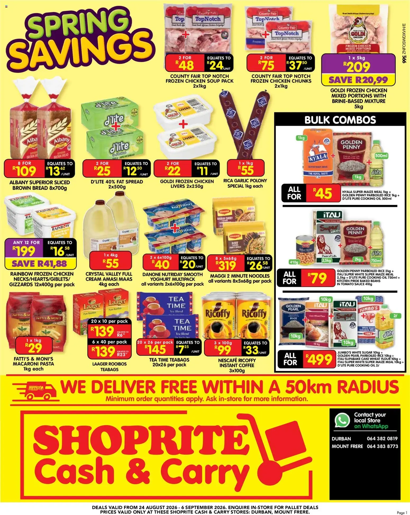 Shoprite - Cash & Carry Spring Savings Durban & Mount Frere (24/08/2026 - 06/09/2026) → Online Catalogue from 24 August to 6 September 2026 - Catalogue Page 1