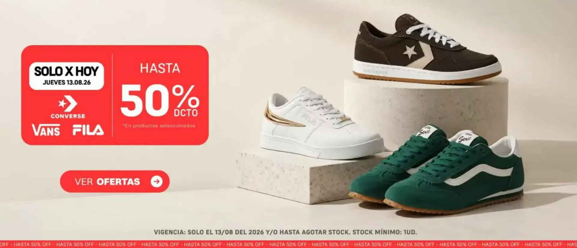 Oferta Solo por Hoy en Zapatillas Converse, Vans y Fila