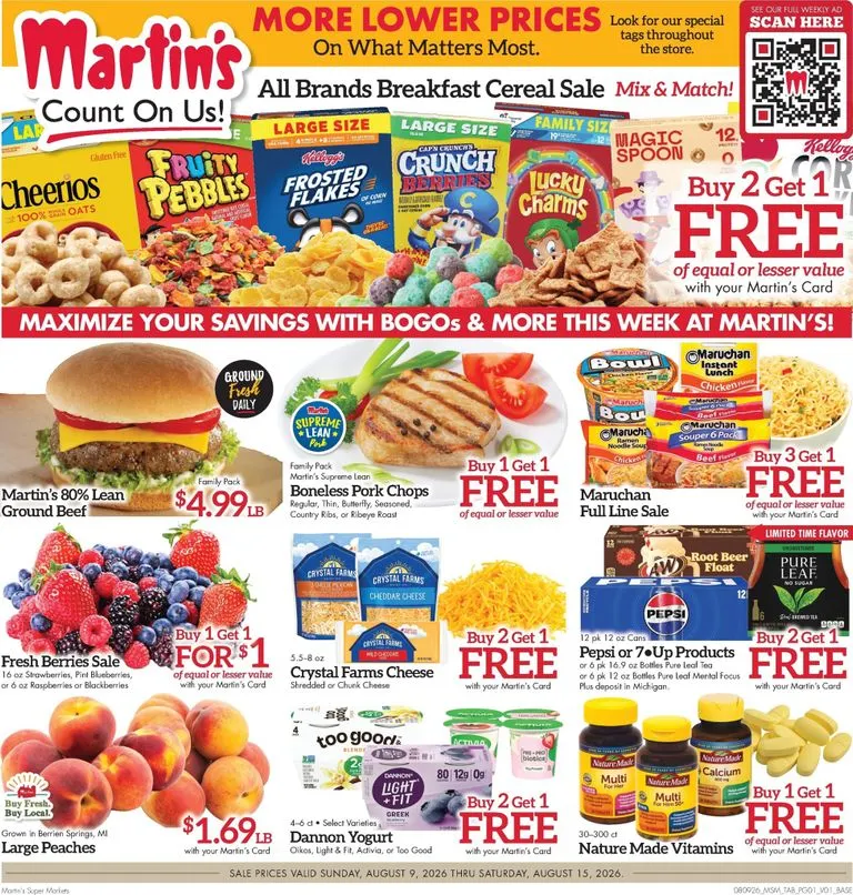 Weekly ad Current Martin's Super Markets leaflet valid from Sunday 08/09/2026 to Saturday 08/15/2026 from August 9 to August 15 2026 - Page 1
