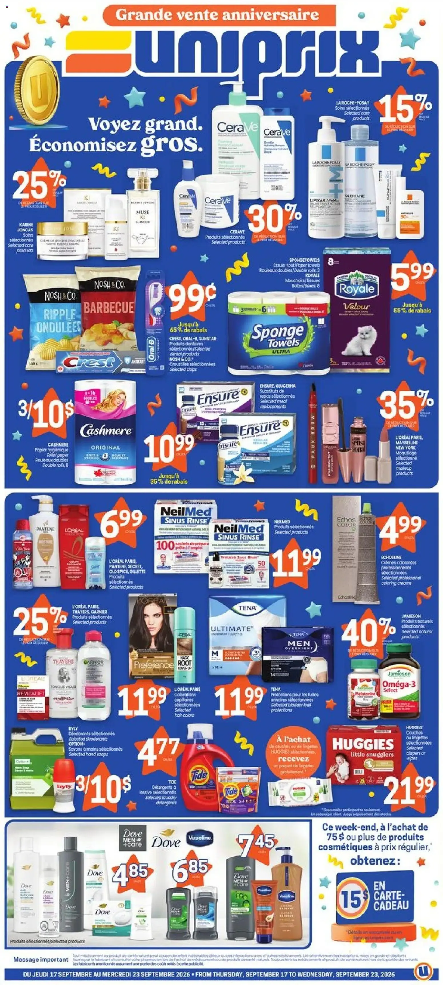 Uniprix weekly flyer / circulaire from Sep 17, 2026 > weekly specials & deals from September 17 to September 23 2026 - flyer page 1