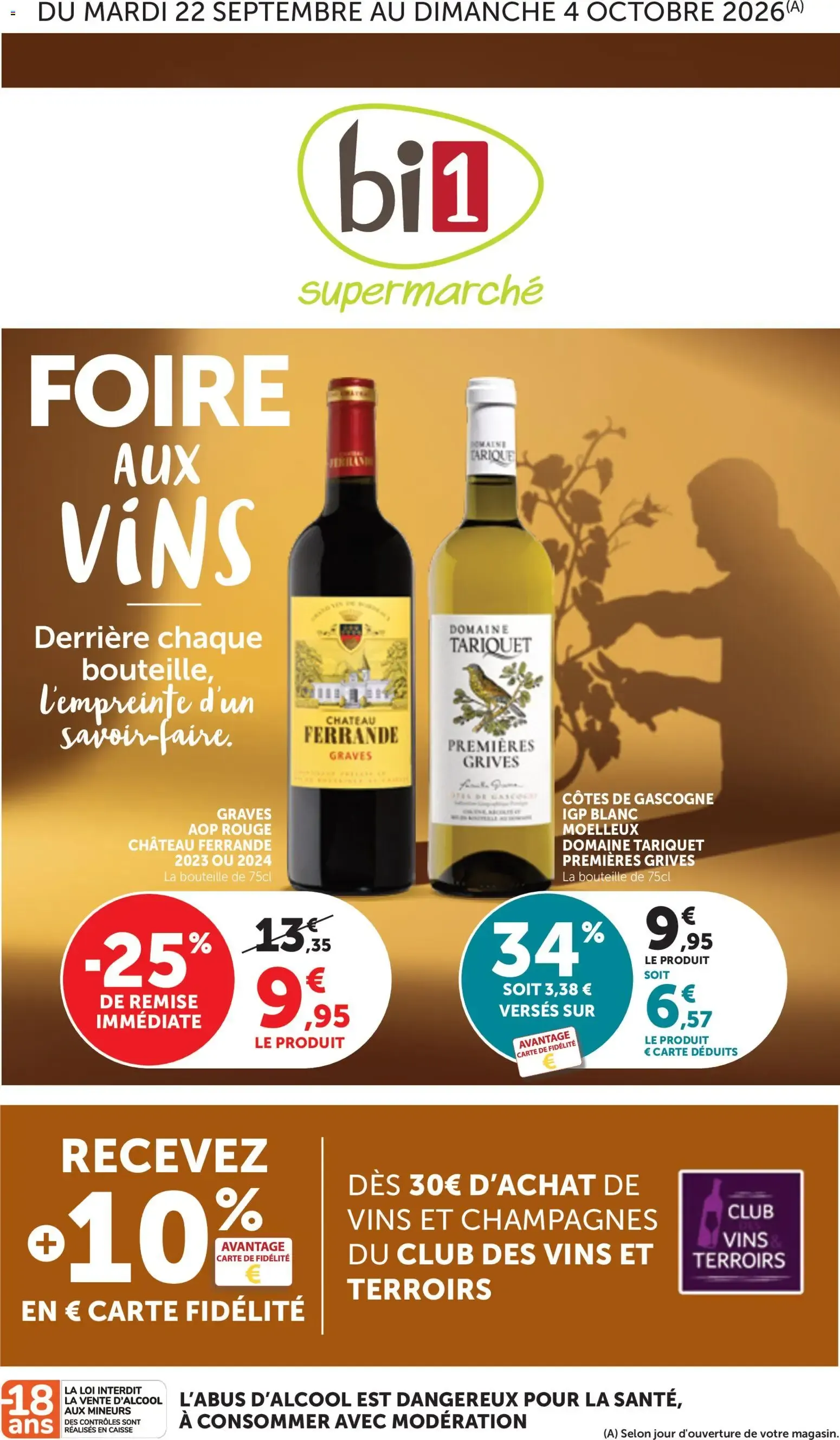bi1 Foire aux vins supermarché à partir du 22/09/2026 - promo en ligne du 22 septembre au 4 octobre 2026 - Catalogue page 1