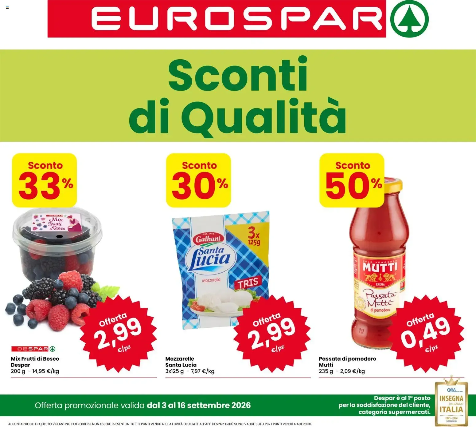 Nuovo Eurospar volantino dal 03/09/2026 > offerte anteprima 🛍️ da 3 settembre a 16 settembre di 2026 - Pagina del volantino 1