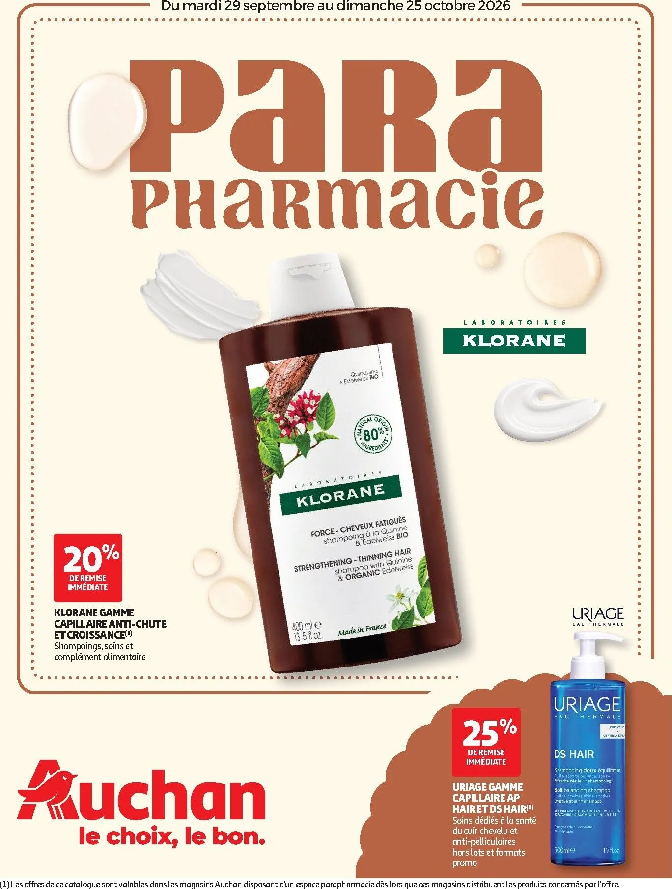 Current Auchan - Parapharmacie, beauté - Hypermarché leaflet valid from du mardi 29/09/2026 to du dimanche 25/10/2026 du 29 septembre au 25 octobre 2026 - Catalogue page 1