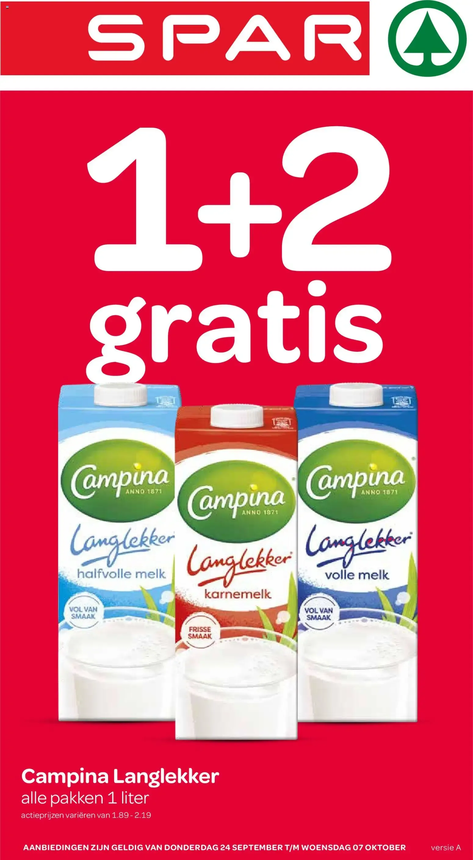 Spar: 1+2 gratis en leche Campina Langlekker van 24 september tot 7 oktober 2026 - Folder pagina 1