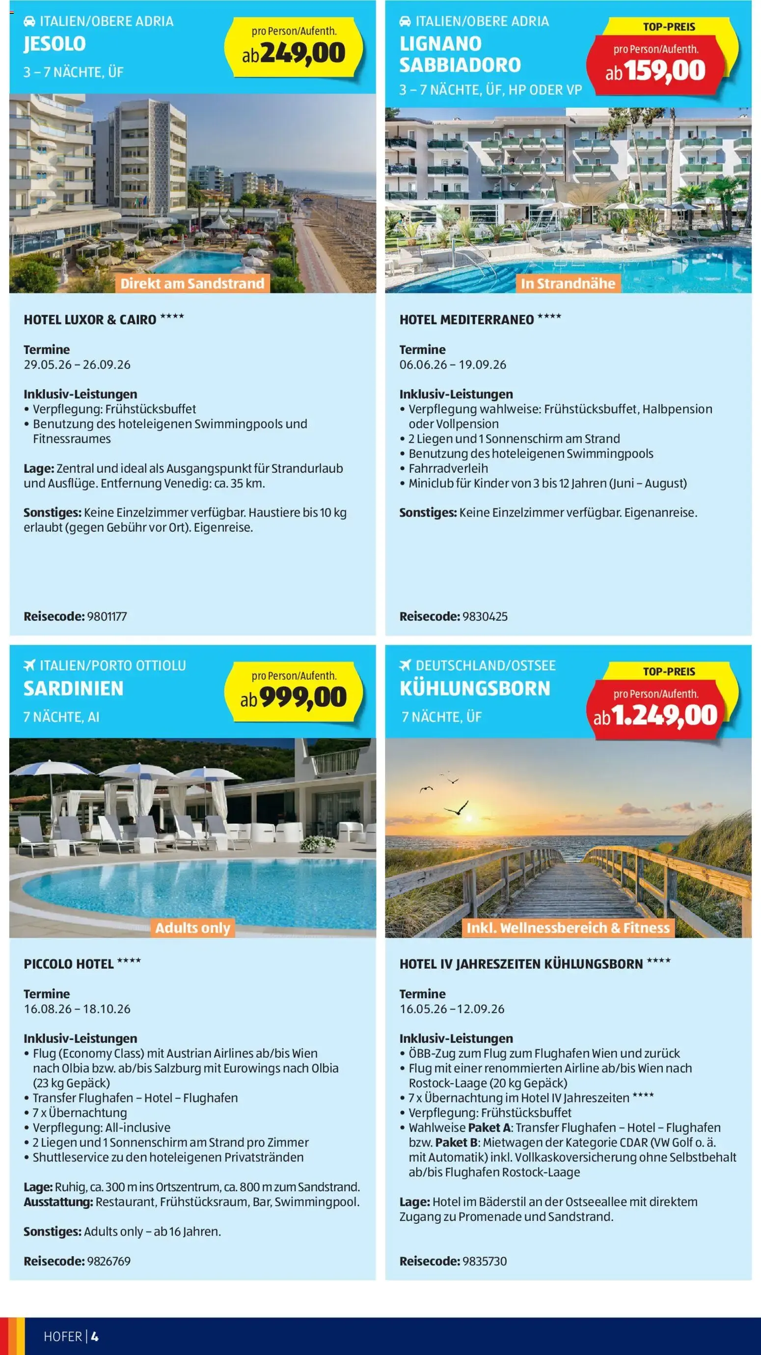 Hofer Sommerdeals Hofer Reisen ab 27.05.2026 - Angebote, Aktionen von 27. Mai bis 30. Juni 2026 - Flugblätt seite  4