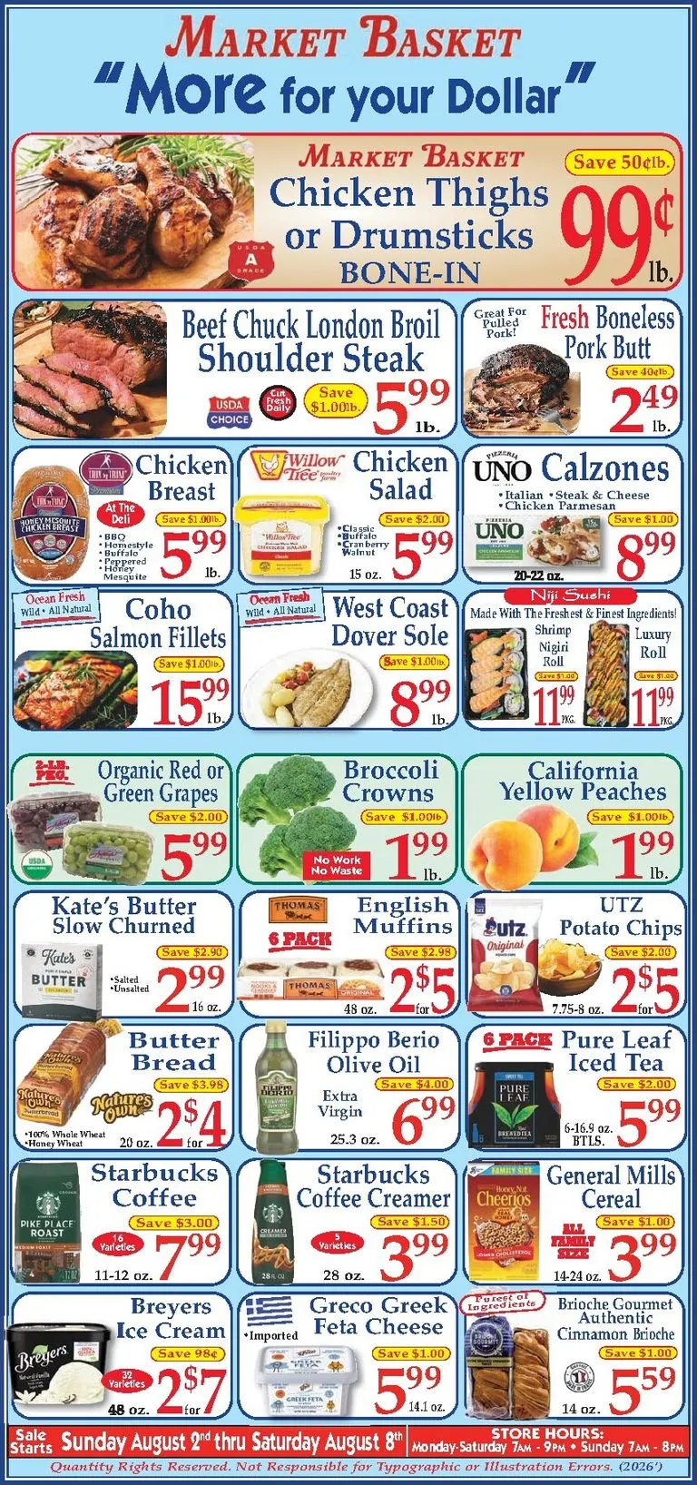 Current Market Basket leaflet valid from Sunday 08/02/2026 to Saturday 08/08/2026