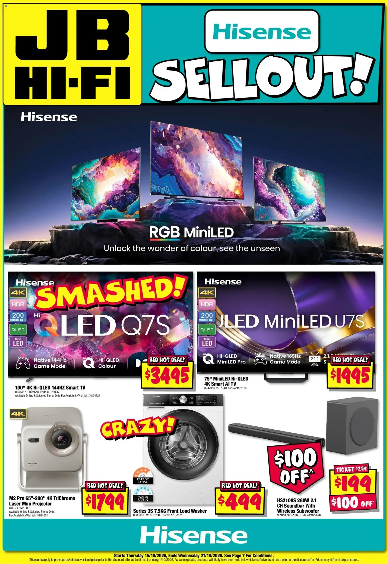 JB Hi-Fi catalogue Hisense Sellout - 15/10/2026 > weekly / monthly specials - Catalogue valid from 15 October to 21 October 2026 - page 1
