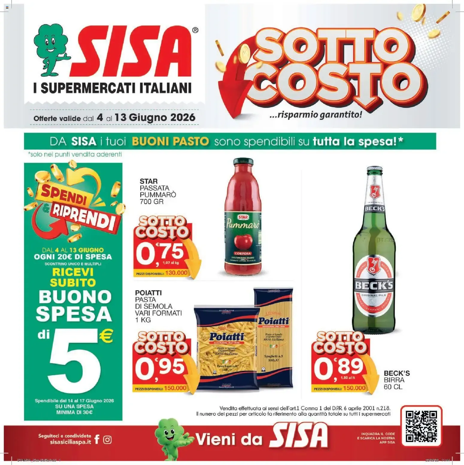 Nuovo SISA volantino dal 04/06/2026 > offerte anteprima 🛍️ da 4 giugno a 13 giugno di 2026 - Pagina del volantino 1