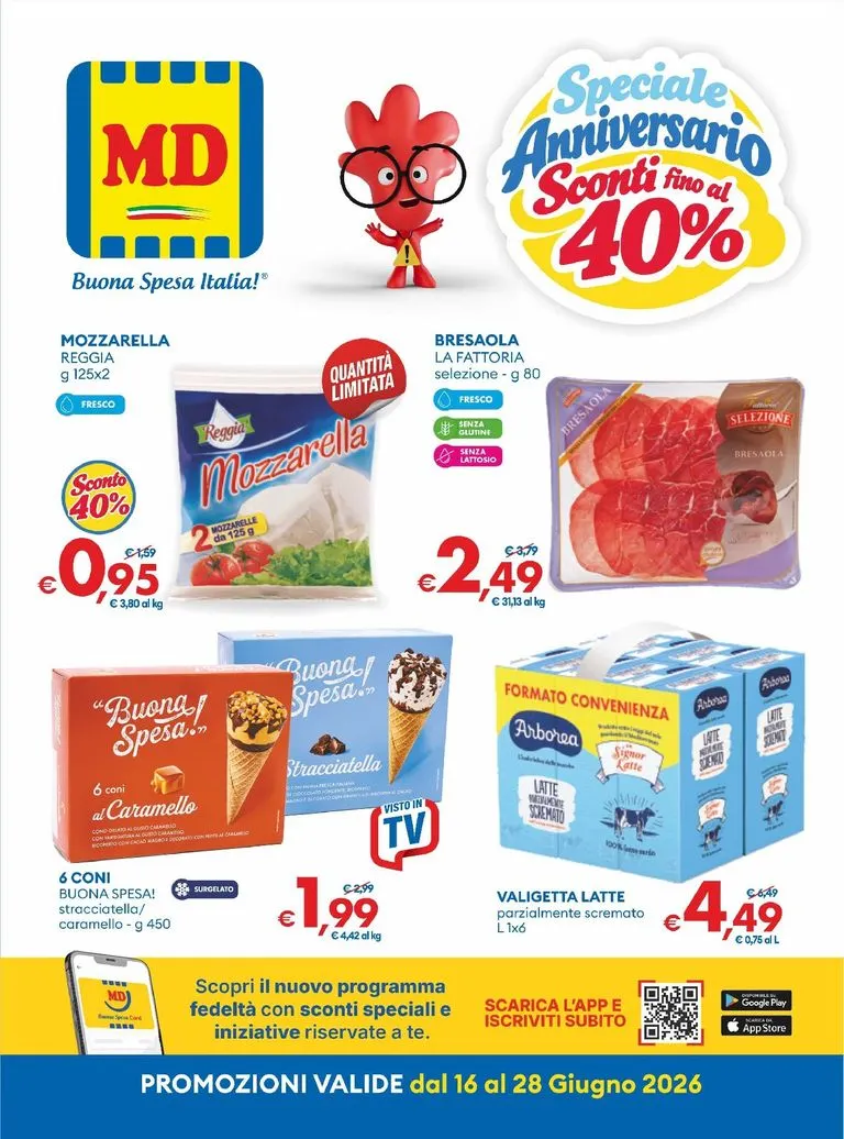 Volantino attuale di MD valido dal martedì 16/06/2026 al domenica 28/06/2026