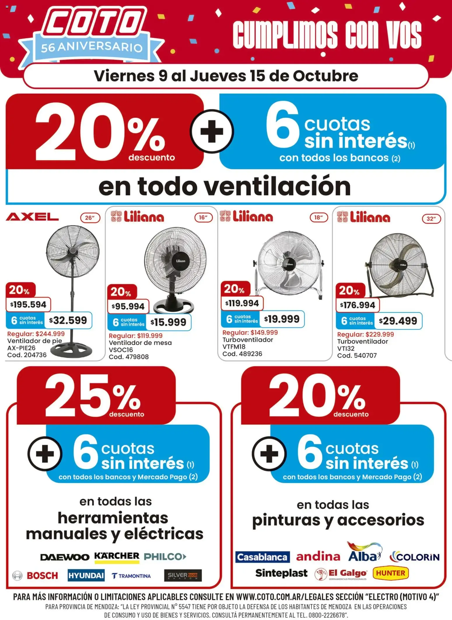 Ofertas de Coto 56 Aniversario: Ofertas en ventilación, herramientas y pinturas 9 de octubre al 15 de octubre 2026 - Página 1 del catálogo