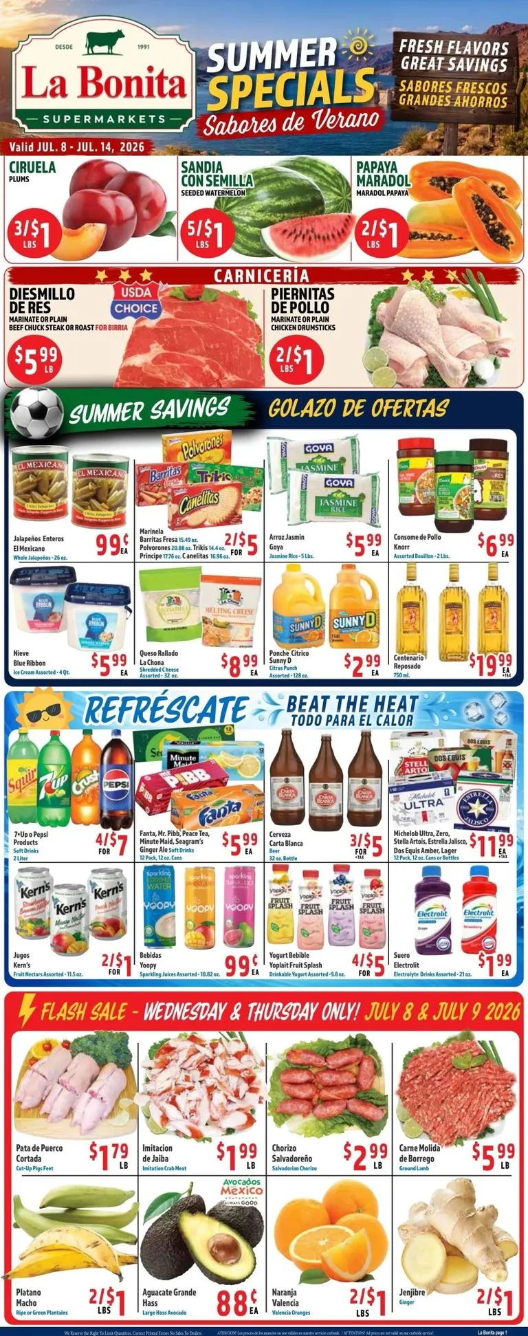 Weekly promotion La Bonita Supermarkets - Summer Specials: Sabores de Verano spanning from July 8 to July 14 2026 - Page 1 for Catalogue 365