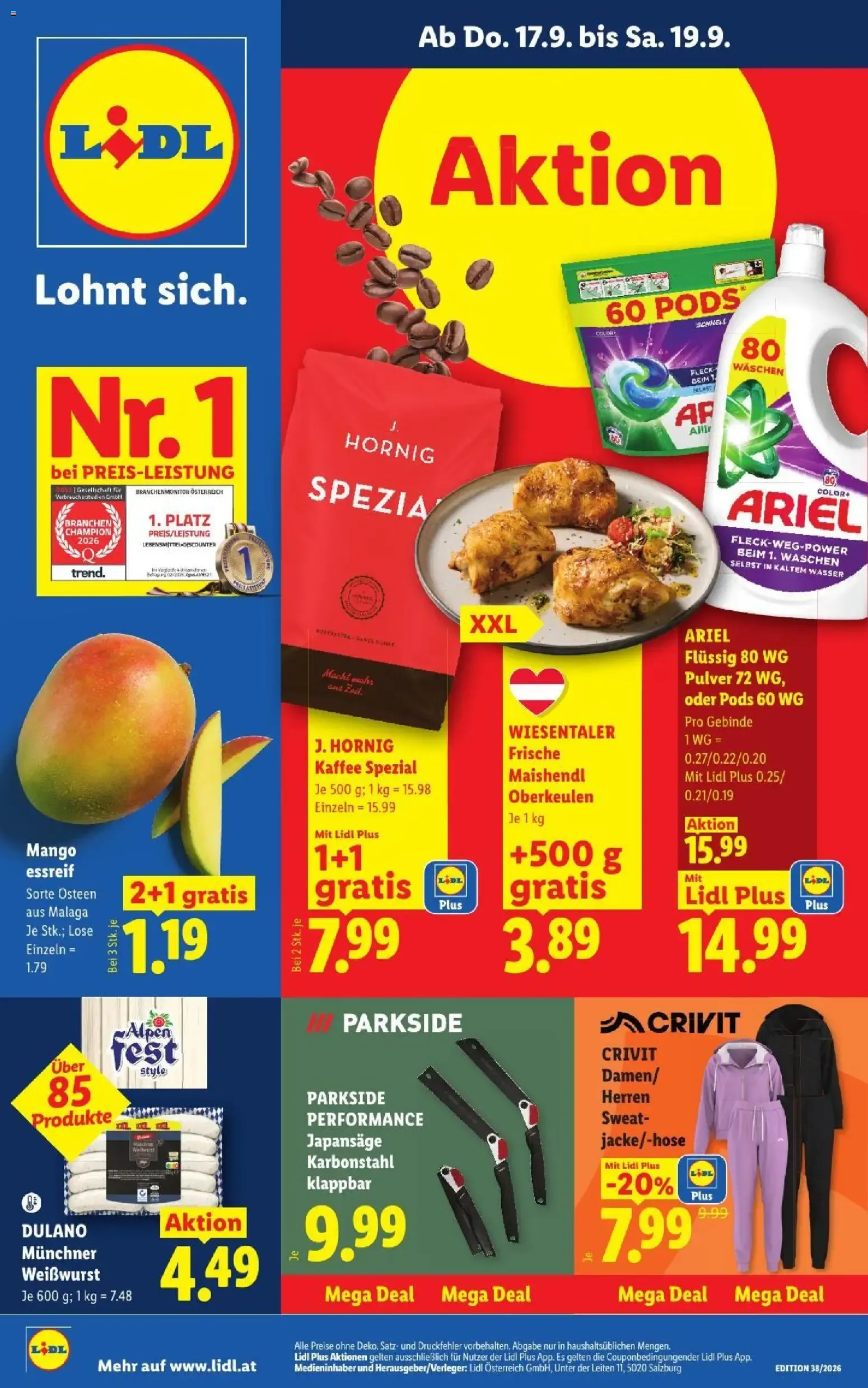 Lidl - Flugblatt ab 17.09.2026 - Angebote ab donnerstag von 17. September bis 19. September 2026 - Flugblätt seite  1