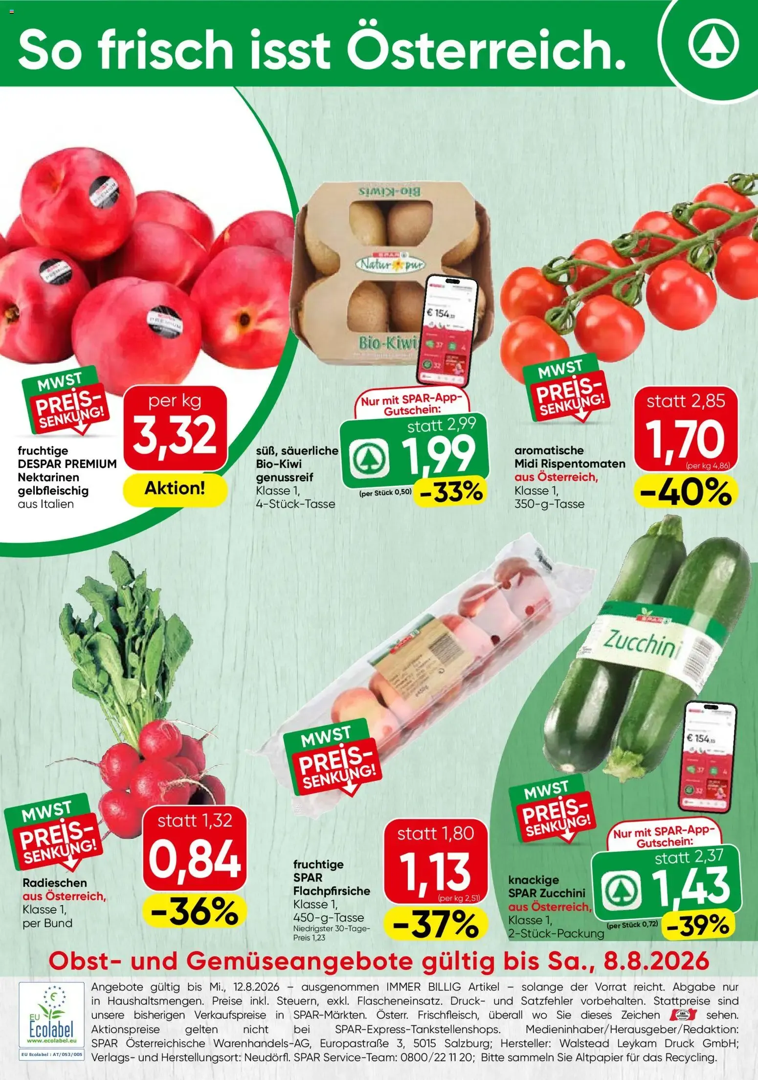 Spar Obst & Gemüse (03.08.2026) - Angebote und Prospekt von 3. August bis 8. August 2026 - Flugblätt seite 1