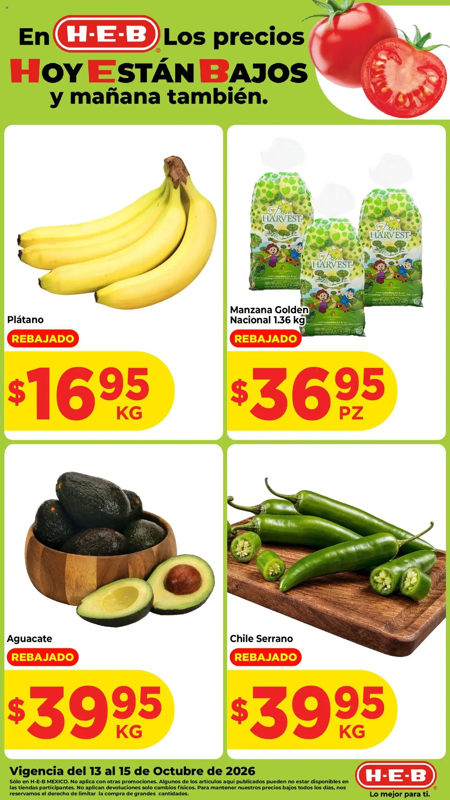 Catálogo de H-E-B folleto Fruta y venduras (13/10/2026 - 15/10/2026) - catálogo en línea 13 de octubre al 15 de octubre 2026 - Pagina 1