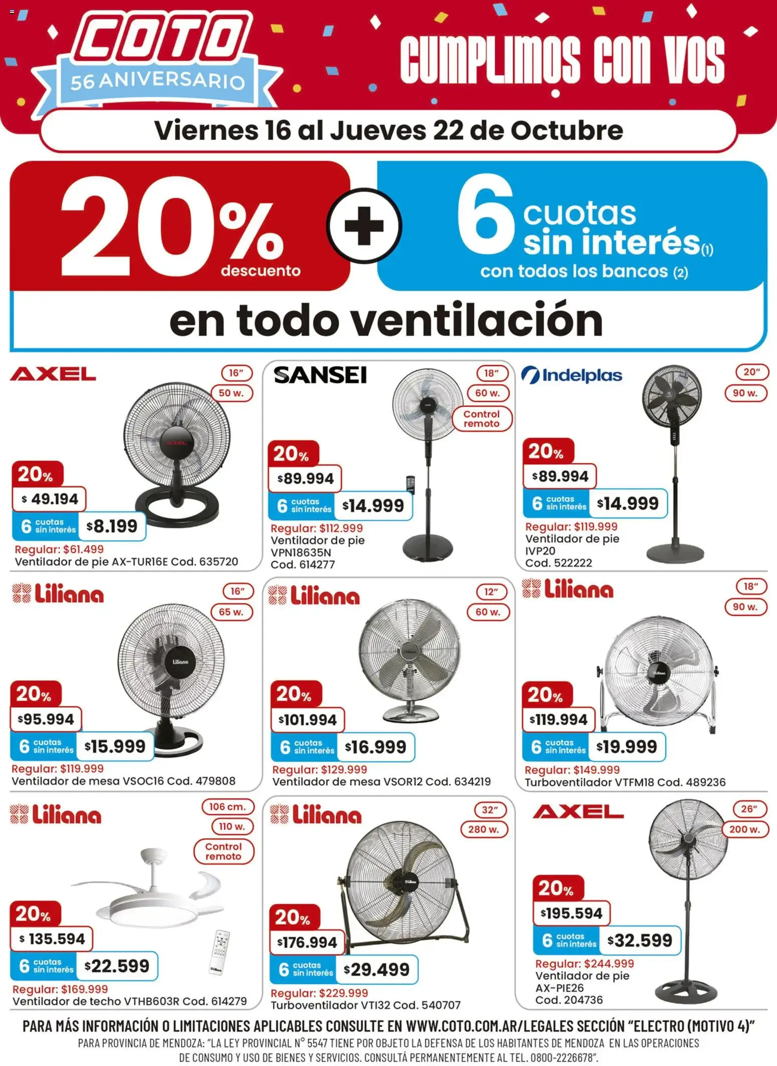 Ofertas de Coto 56 Aniversario - Descuentos en ventilación del 16 al 22 de Octubre 16 de octubre al 22 de octubre 2026 - Página 1 del catálogo