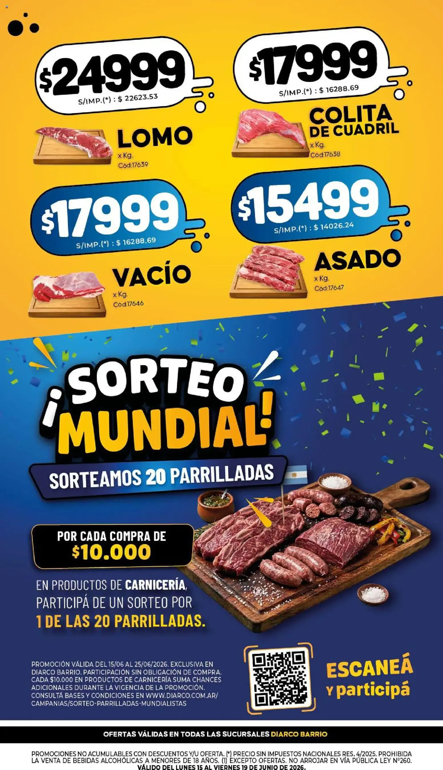 Ofertas de Diarco - Ofertas de Carnicería y Sorteo Mundial 15 de junio al 25 de junio 2026 - Página 1 del catálogo