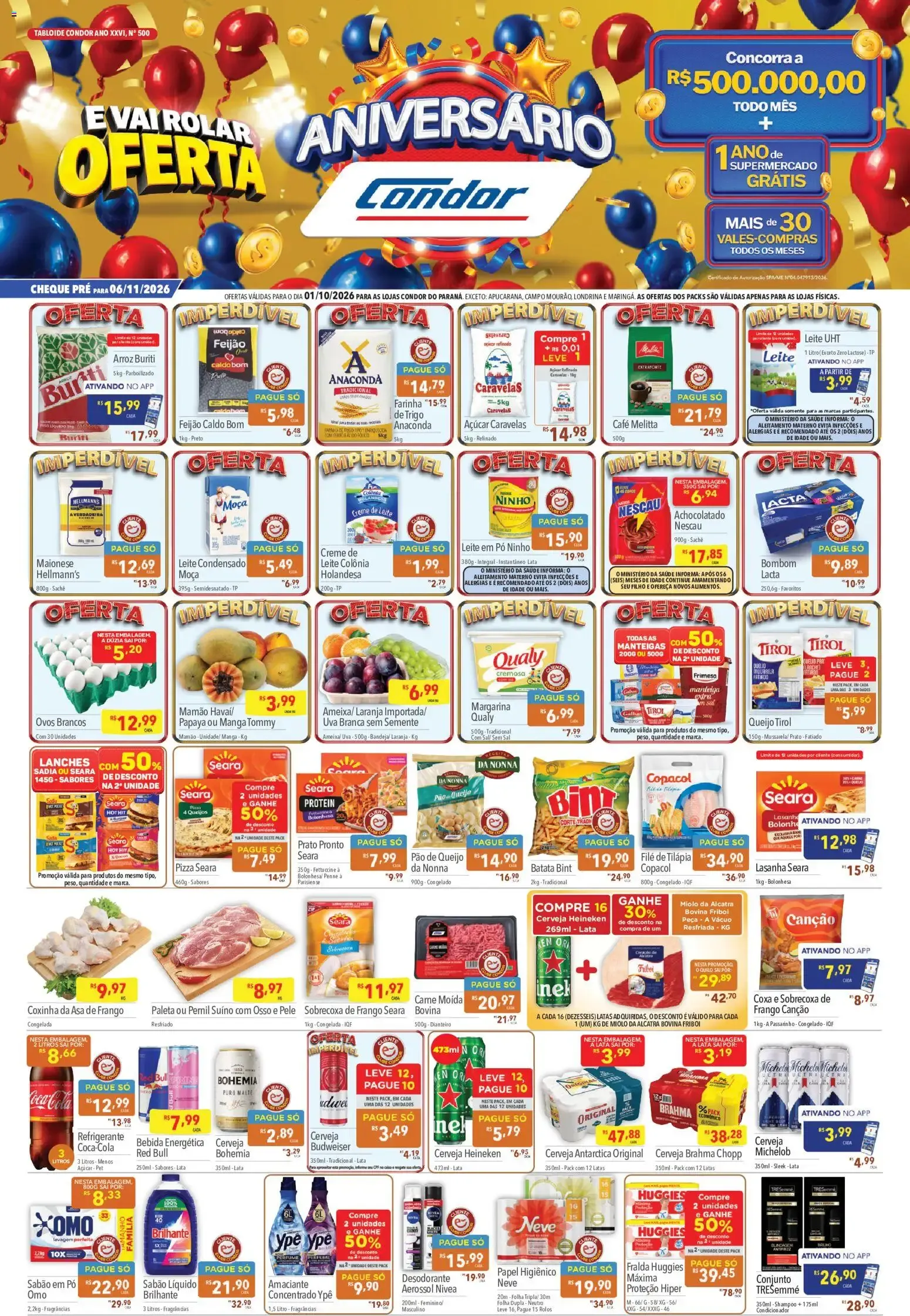 Encarte de Supermercados Condor ofertas Aniversário de 01/10/2026 1 de outubro até 6 de novembro 2026 - Pagina 1