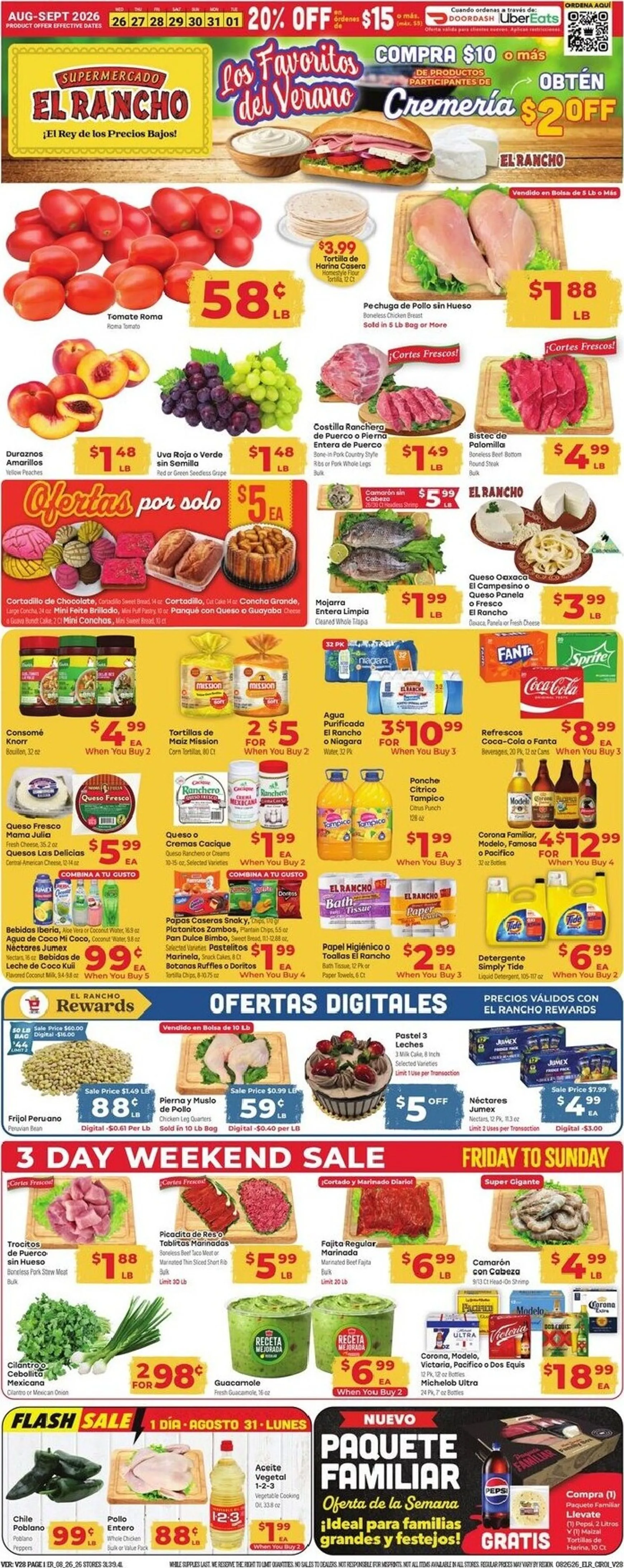 Weekly promotion El Rancho: Los Favoritos del Verano spanning from August 26 to September 1 2026 - Page 1 for Catalogue 365