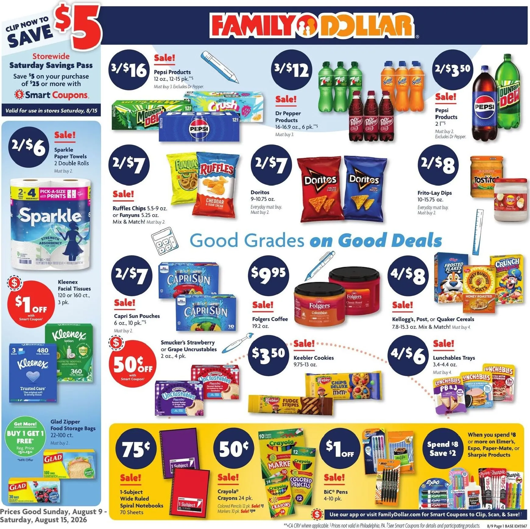 Current Family Dollar leaflet valid from Sunday 08/09/2026 to Saturday 08/15/2026