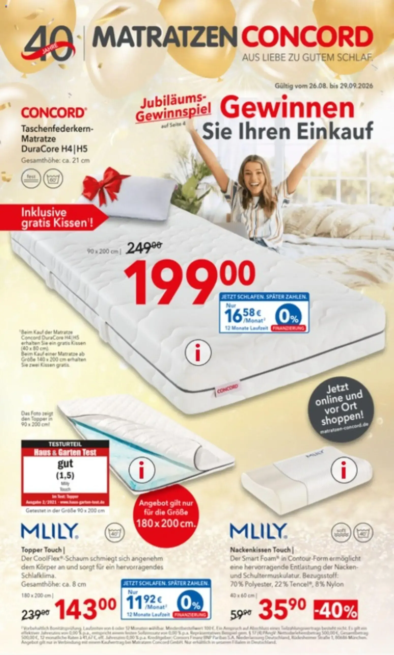 Matratzen Concord Prospekt (ab 26.08.2026) zum Blättern von 26. August bis 29. September 2026 - Prospekt seite 1
