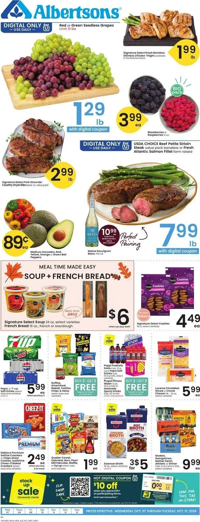 Current Albertsons leaflet valid from Wednesday 10/07/2026 to Tuesday 10/13/2026