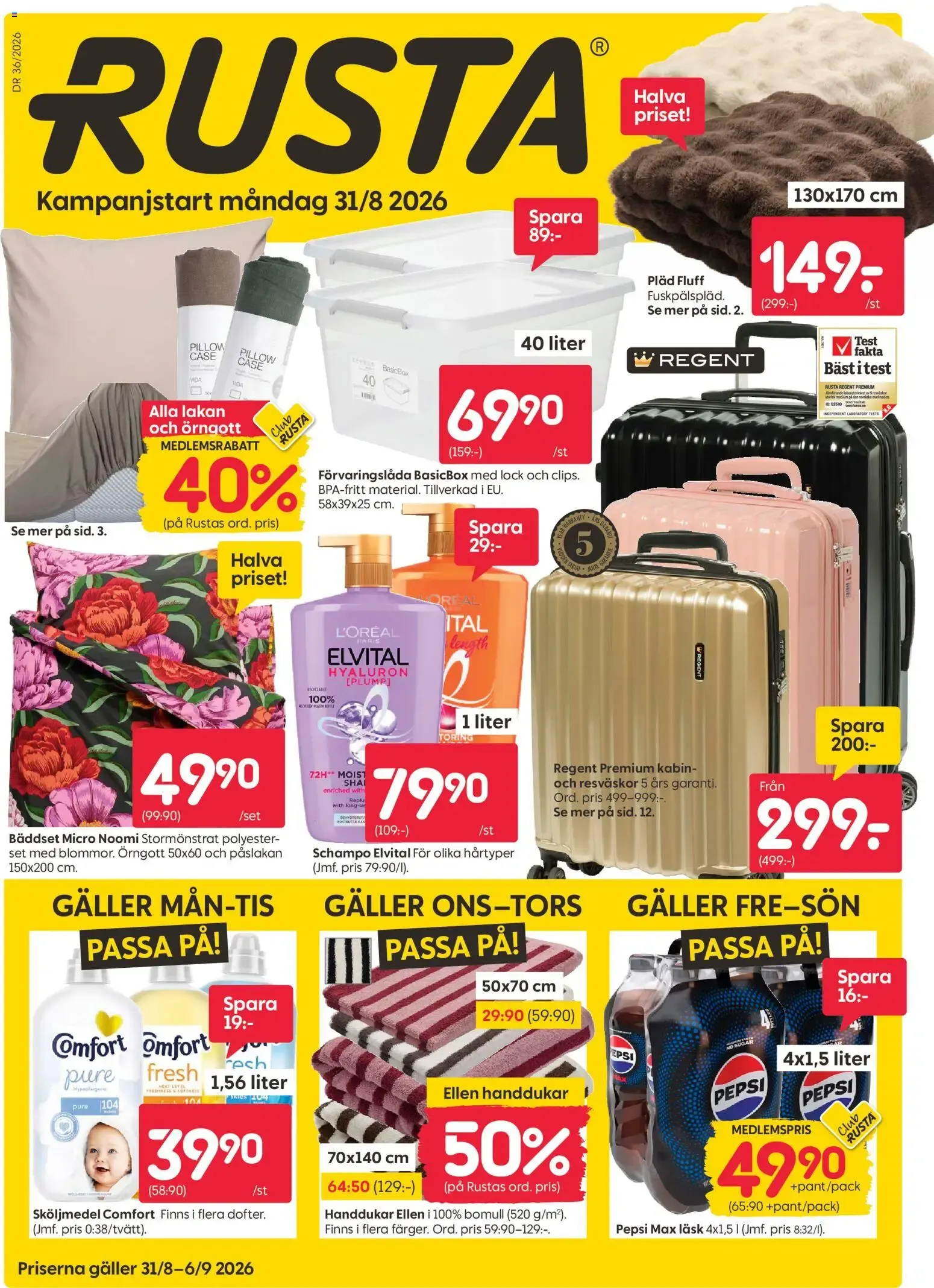 Rusta erbjudanden från 31/08/2026 - 06/09/2026 > Reklamblad nuvarande rabatter från 31 augusti till 6 september 2026 - Reklamblad sidor 1