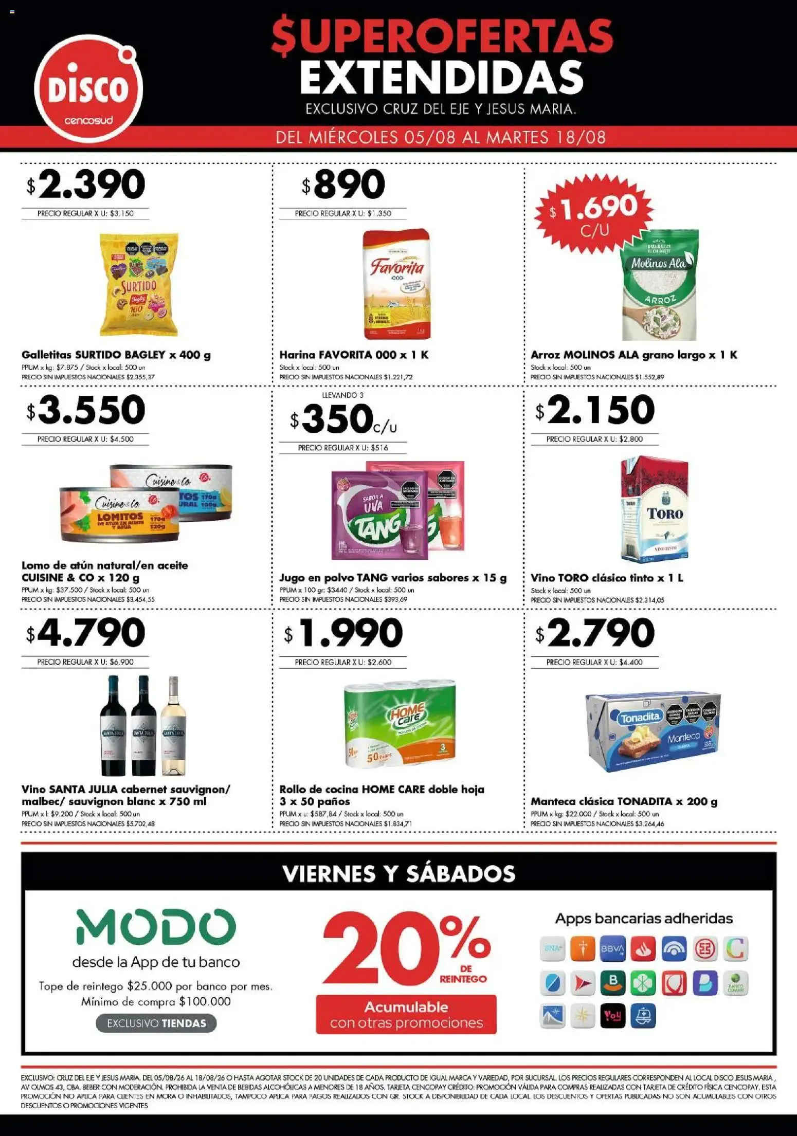 Ofertas de Disco - Superofertas extendidas - Cruz del Eje y Jesus Maria del 05/08/2026 - 18/08/2026 5 de agosto al 18 de agosto 2026 - Página 1 del catálogo