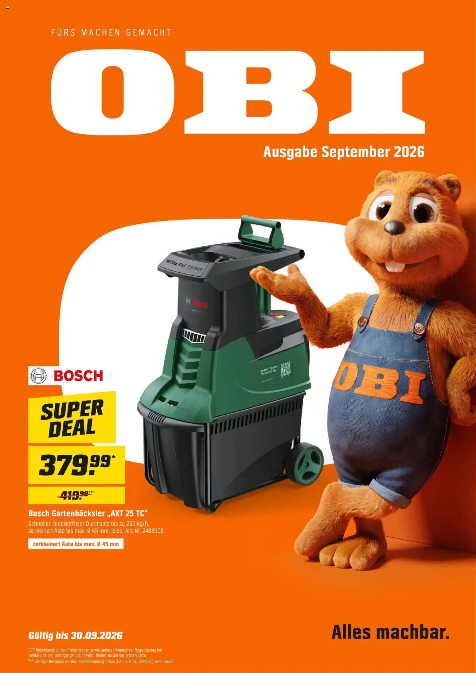 OBI Flugblatt von 01.09.2026 - Aktuelle Angebote von 1. September bis 30. September 2026 - Flugblätt seite 1