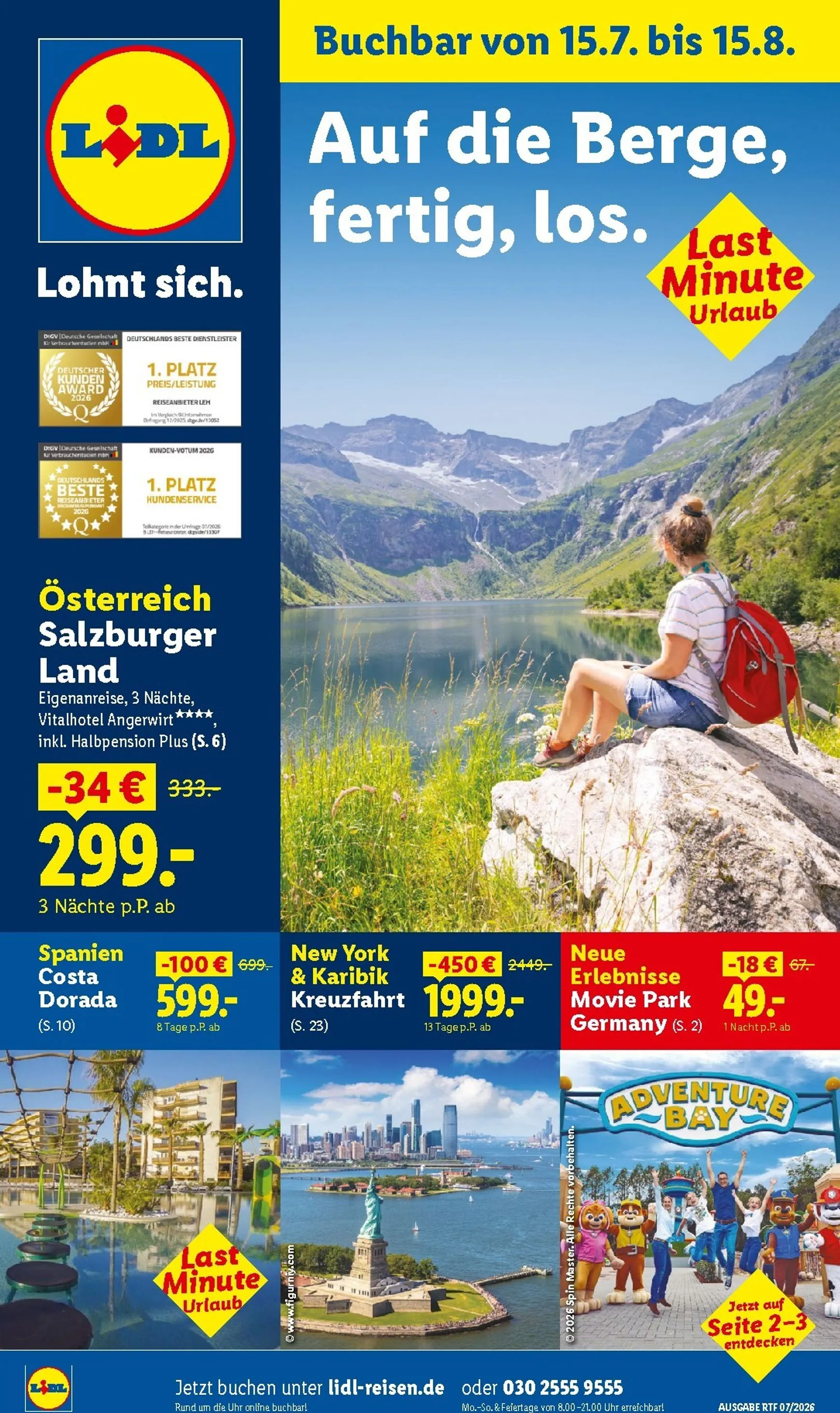 Lidl Reisen: Auf die Berge, fertig, los. Last Minute Urlaub von 15. Juli bis 15. August 2026 - Prospekt seite 1