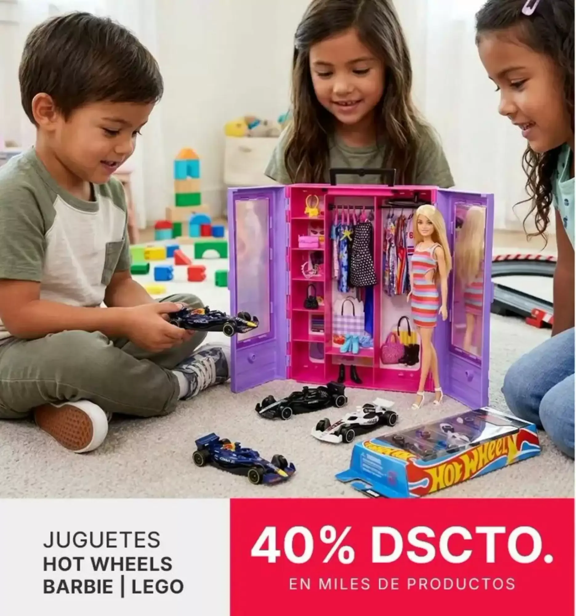 Juguetes Hot Wheels, Barbie y Lego con 40% DSCTO.
