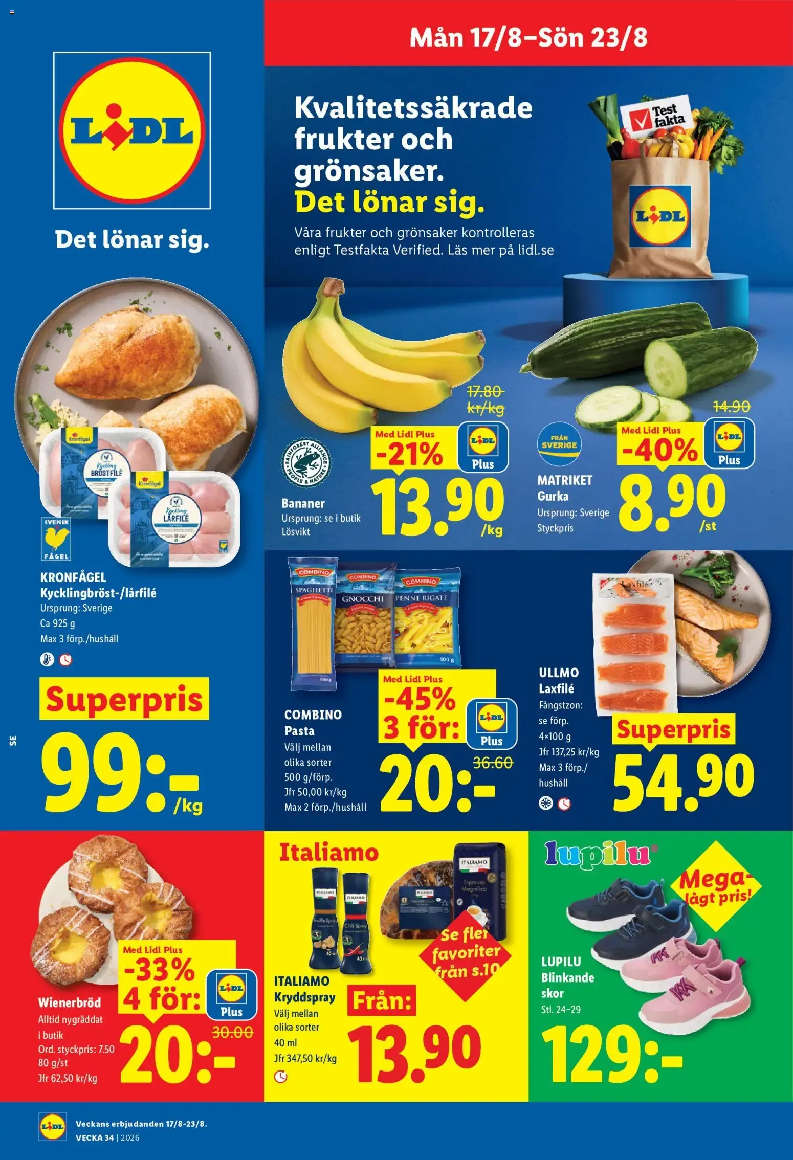 Lidl: Kvalitetssäkrade frukter och grönsaker. Det lönar sig. från 17 augusti till 23 augusti 2026 - Reklamblad sidor 1