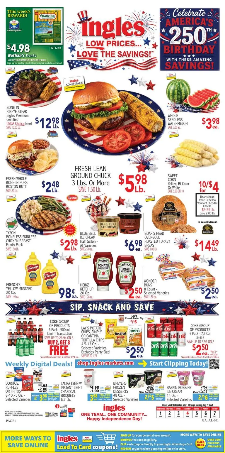 Weekly ad Ingles: Celebrate America's 250th Birthday with Low Prices from July 1 to July 7 2026 - Page 1