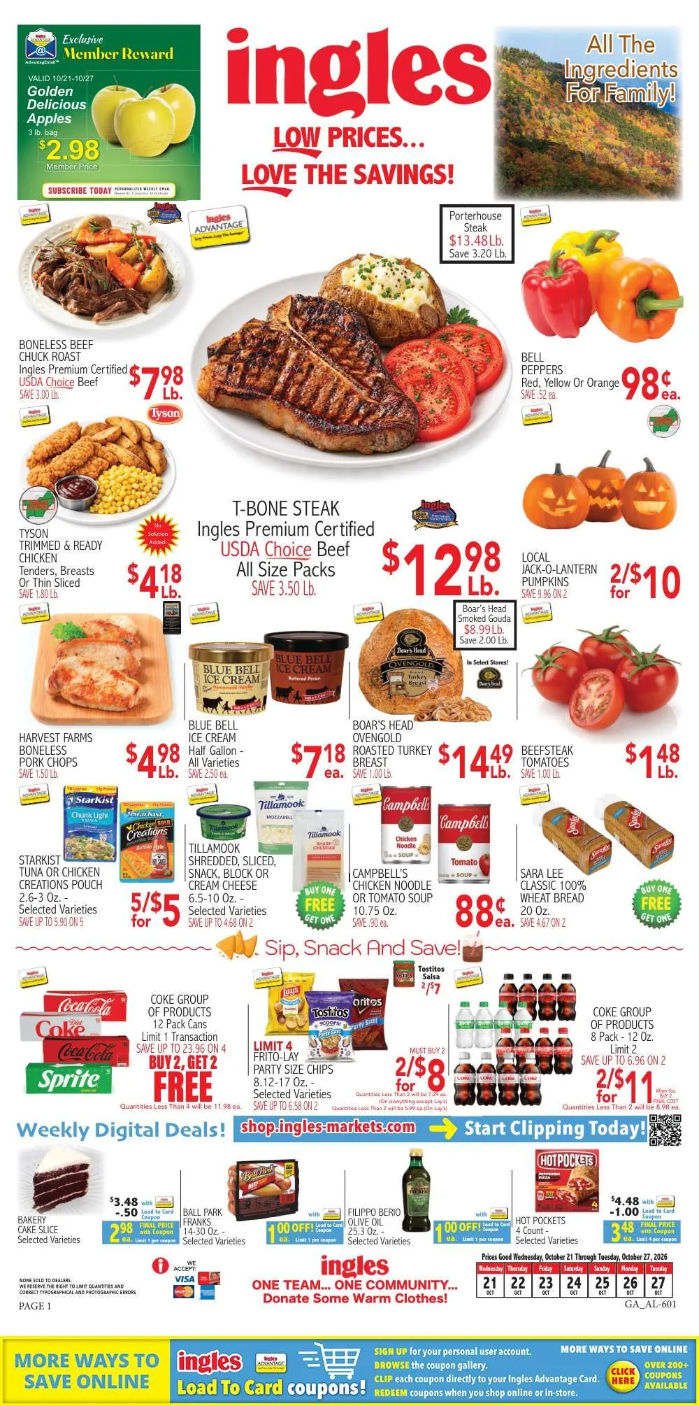 Weekly promotion Current Ingles Markets leaflet valid from Wednesday 10/21/2026 to Tuesday 10/27/2026 spanning from October 21 to October 27 2026 - Page 1 for Catalogue 365