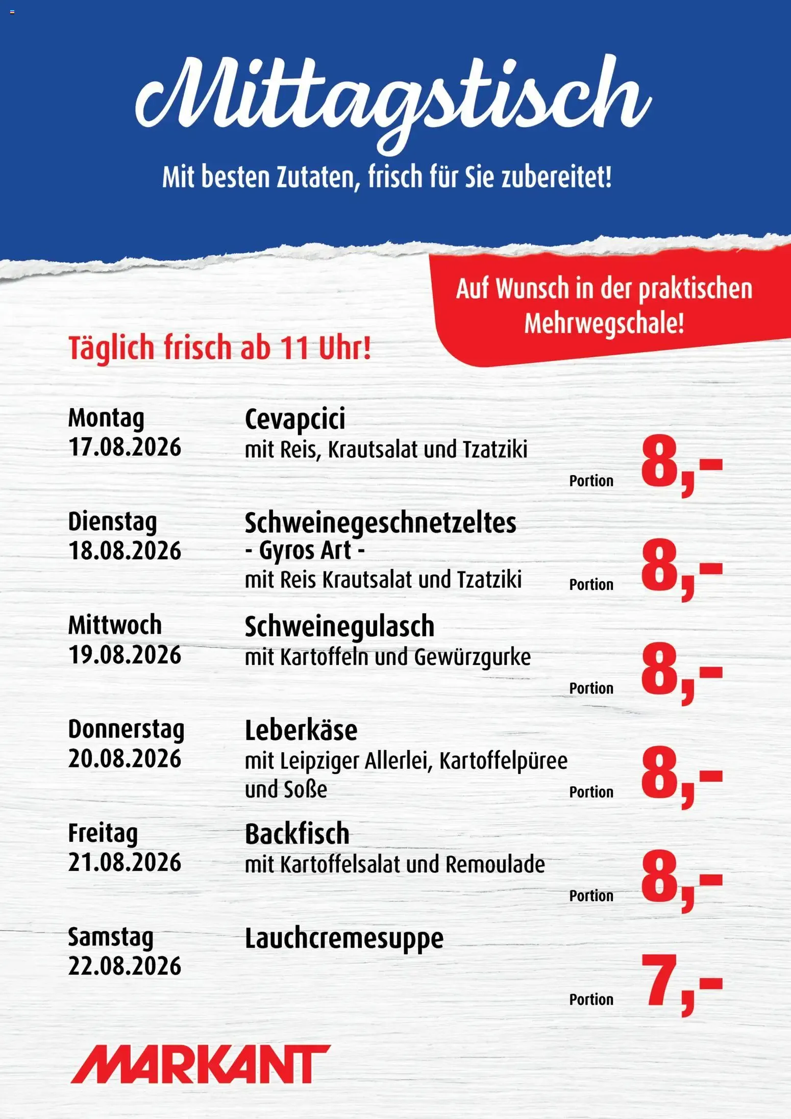 Markant Mittagstisch (ab 17.08.2026) zum Blättern von 17. August bis 22. August 2026 - Prospekt seite 1