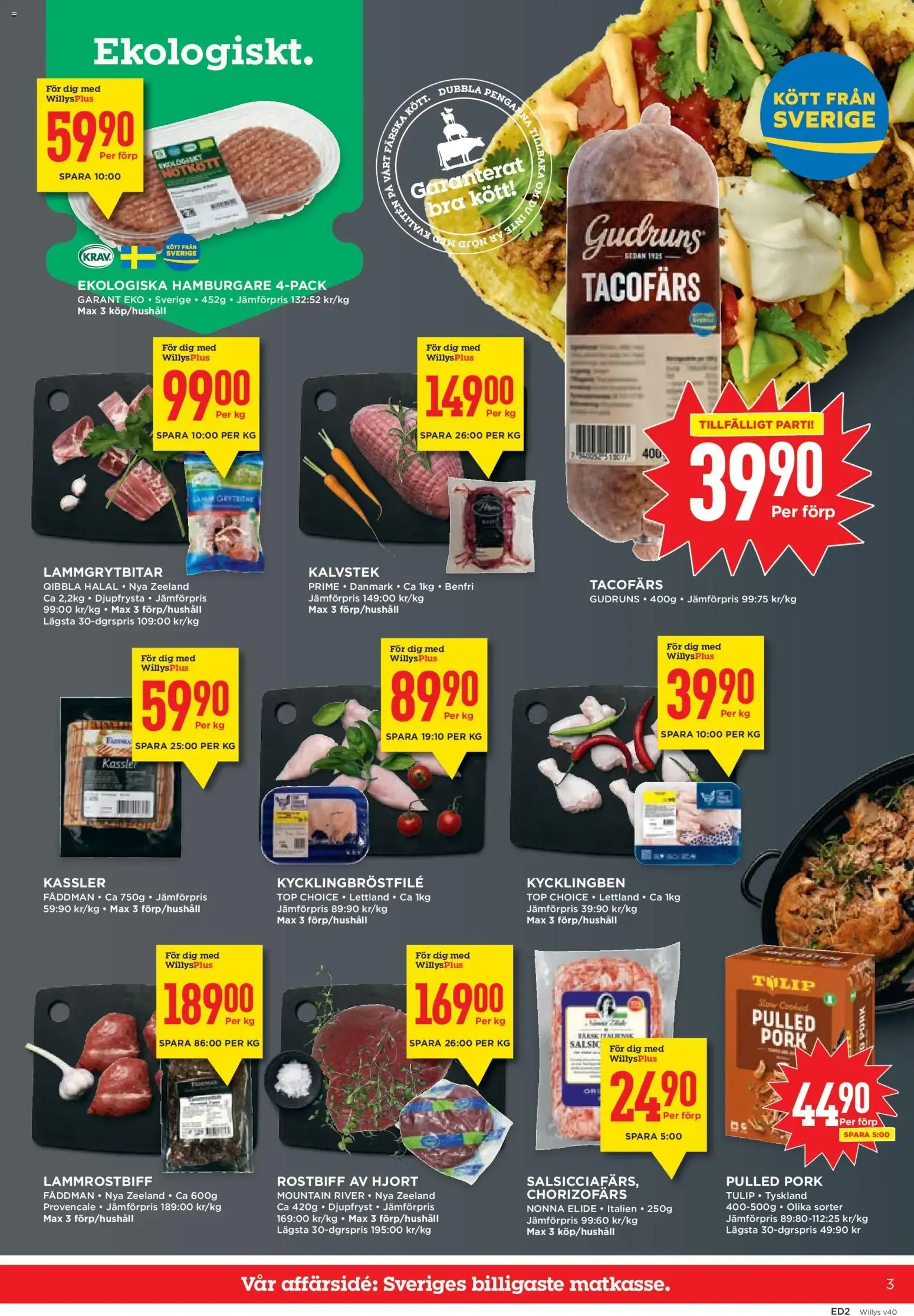Willys: Sveriges billigaste matkasse från 28 september till 4 oktober 2026 - Reklamblad sidor 3