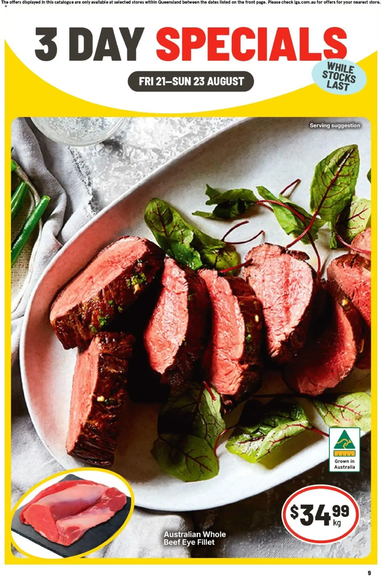 3 Day Specials: Australian Whole Beef Eye Fillet - Catalogue valid from 21 August to 23 August 2026 - page 1