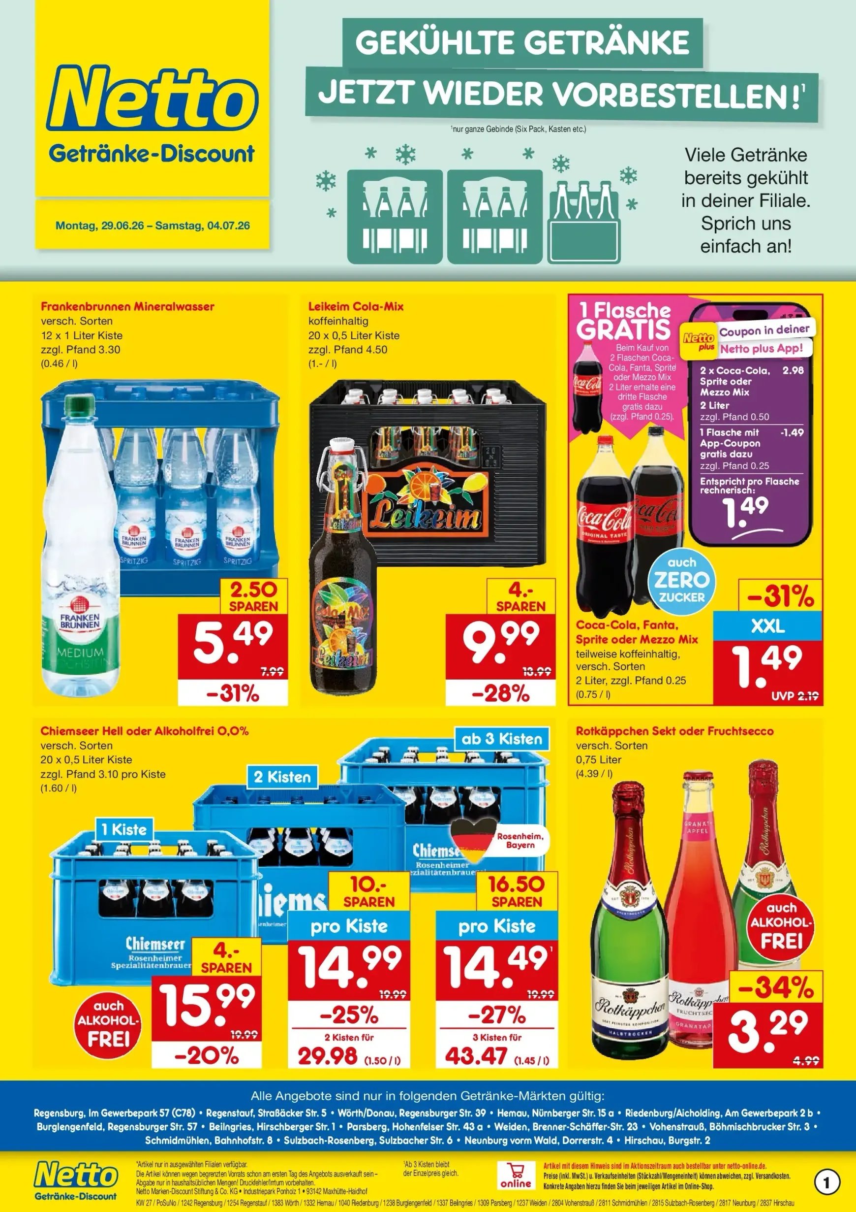 Netto Marken Discount - Getränkeangebote Prospekt – von Montag 29.06.2026 bis Samstag 04.07.2026 von 29. Juni bis 4. Juli 2026 - Prospekt seite 1