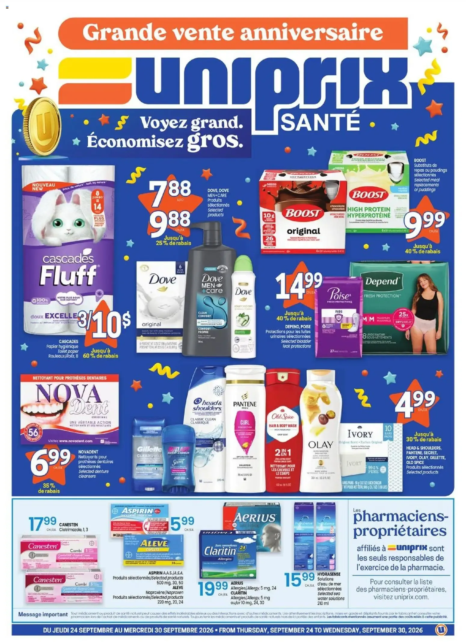 Uniprix Santé - Grande Vente Anniversaire from September 24 to September 30 2026 - flyer page 1
