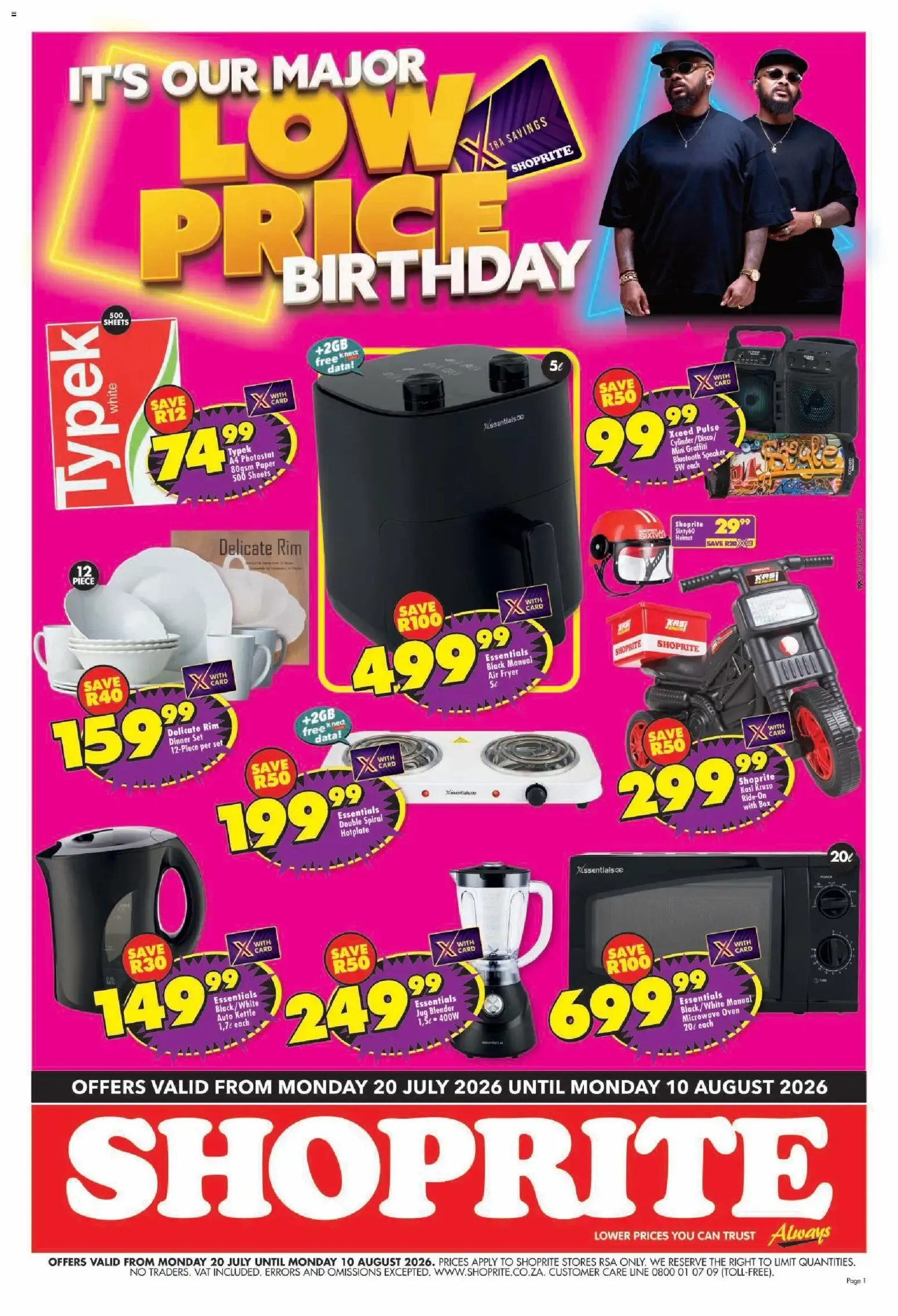 Shoprite: It's Our Major Low Price Birthday from 20 July to 10 August 2026 - Catalogue Page 1
